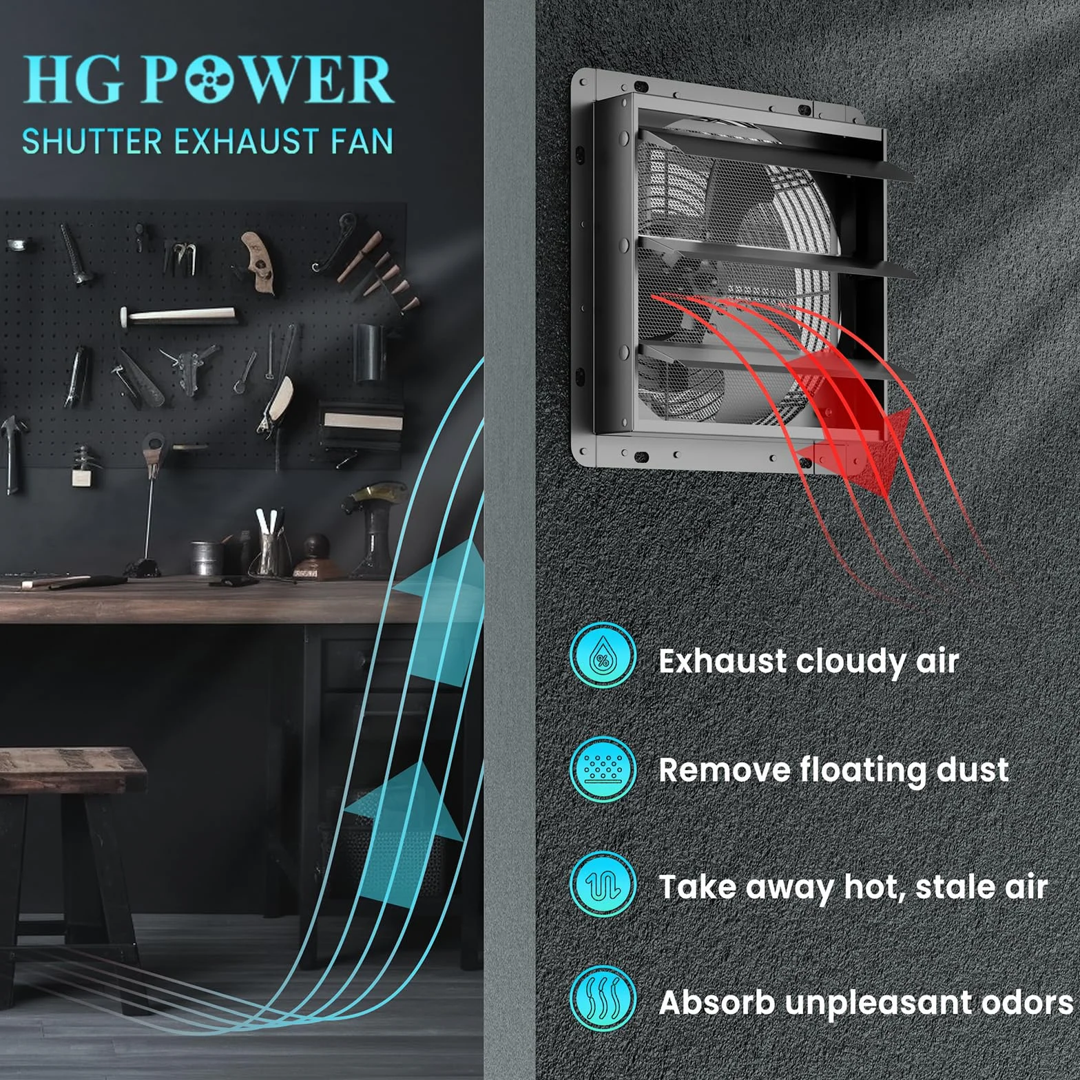 HG Power Wentylator wyciągowy, przemysłowy, 250 mm, 1100 m³/h, wentylator ścienny z sitkiem oczkowym, wentylator wydechowy z wtyczką EU, aluminiowy wentylator okienny do piwnicy, garażu, kuchni