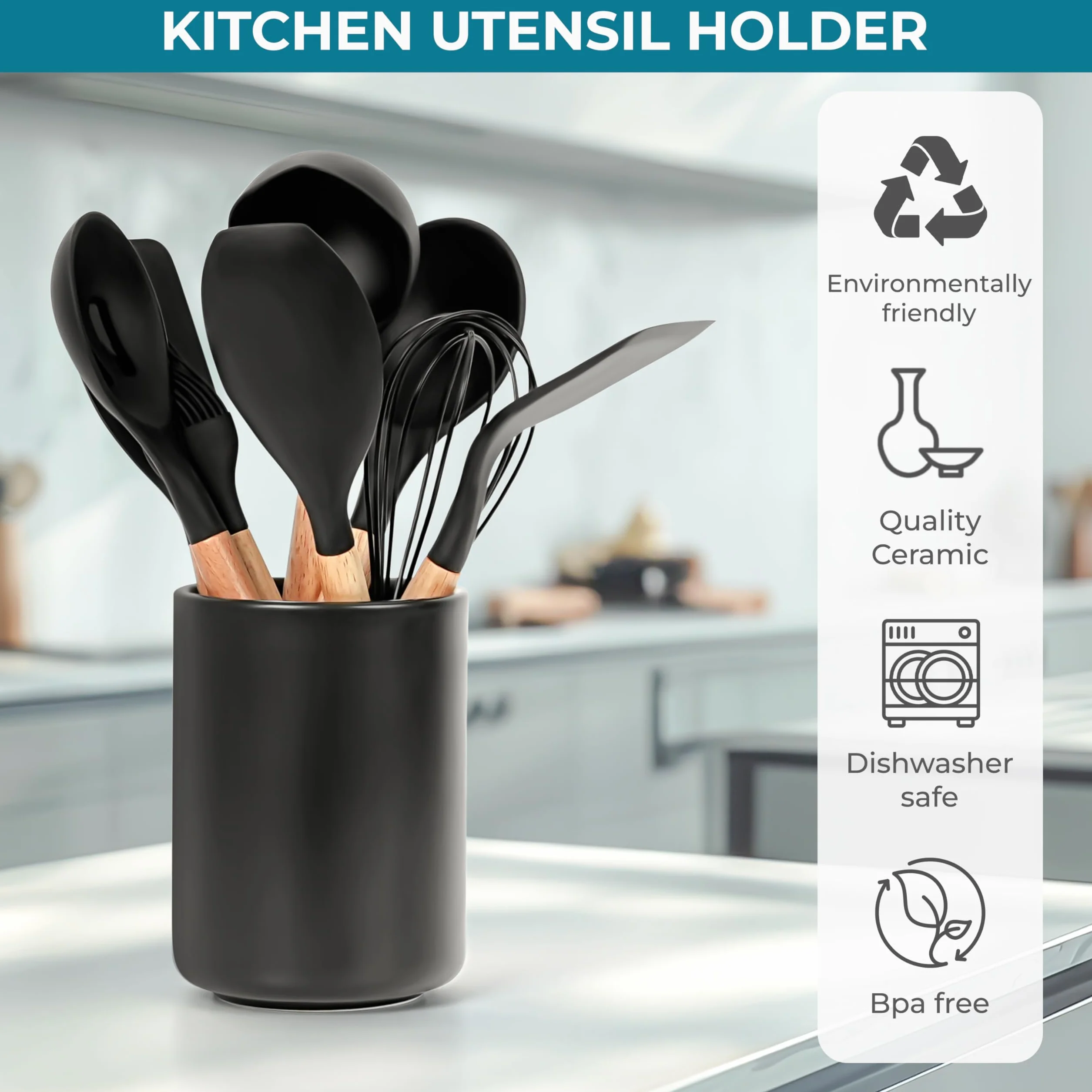 Winter Shore ceramiczny stojak na sztućce porcelanowy organizer na narzędzia kuchenne czarny
