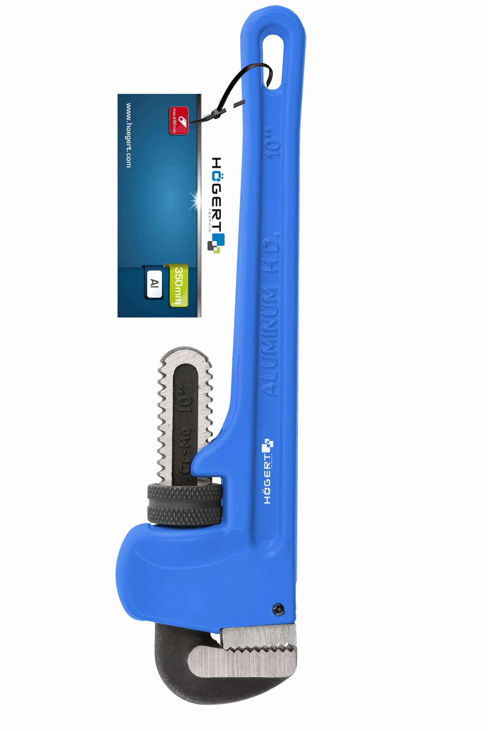 Högert Technik - Klucz do rur Stillson szczypce do rur 350 mm, aluminium 14" - szczypce do pomp wodnych dla profesjonalistów i majsterkowiczów, naprawa rur kanalizacyjnych lub grzewczych