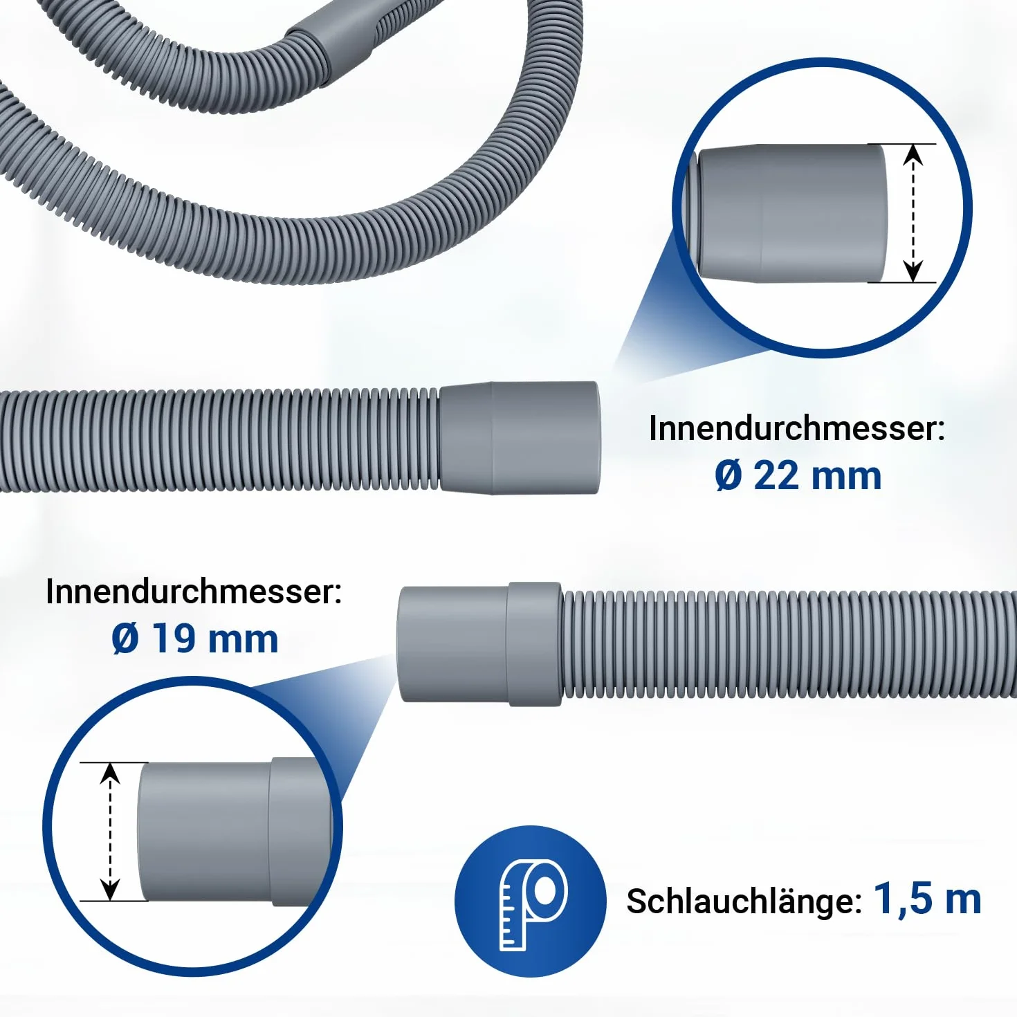 VIOKS zestaw elastyczny wąż ściekowy do zmywarki 1,5 m 19/22 mm Ø