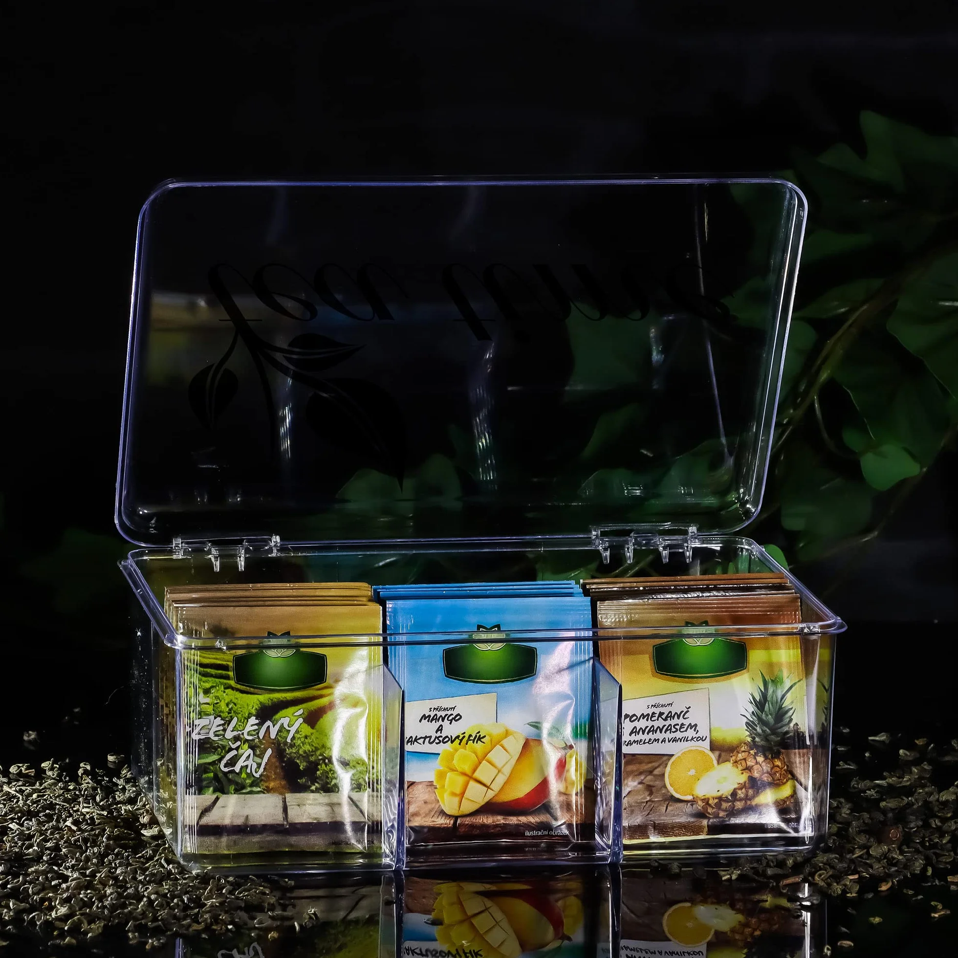 COM-FOUR® 2x pudelko do przechowywania herbaty z 6 przegródkami przezroczyste tworzywo sztuczne