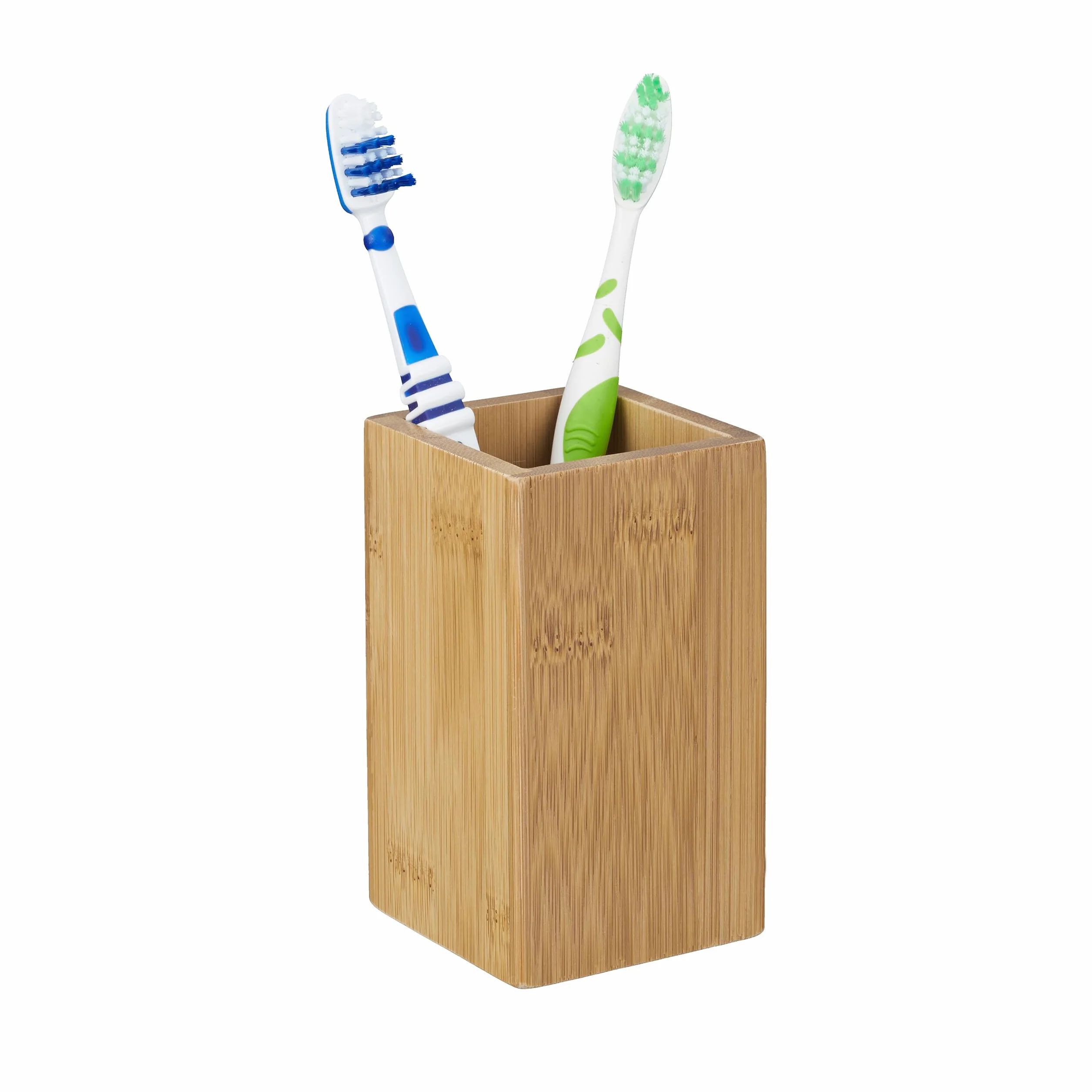 Relaxdays, naturalny kubek na szczoteczki do zębów, prostokątny, naturalny design, łazienka kubek na zęby, bambus powlekany PU, wys. x szer. x gł.: 11 x 6,5 x 6,5 cm, 6,5 x 6,5 x 11 cm
