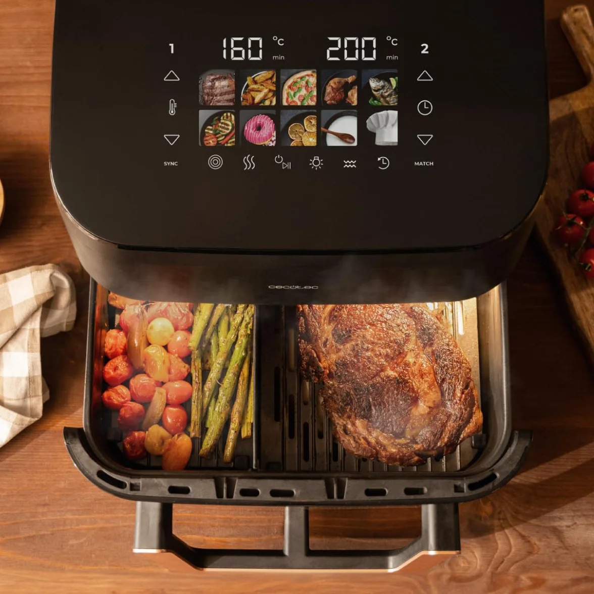 Cecotec Frytkownica powietrzna 10 l, frytkownica powietrzna Cecofry&Grill Smokin 11000, 2200 W, frytkownica 3 w 1, grill, płyta grillowa, zintegrowana wędzarnia, 10 menu, temperatura 40-200°C,