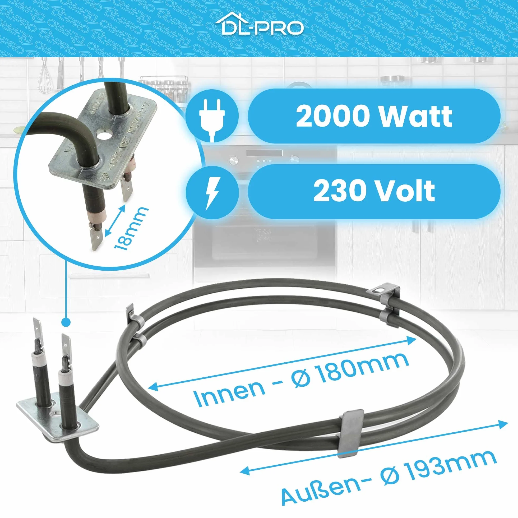 Element grzejny 2000 W 230 V do AEG Electrolux Juno Zanussi piekarnika