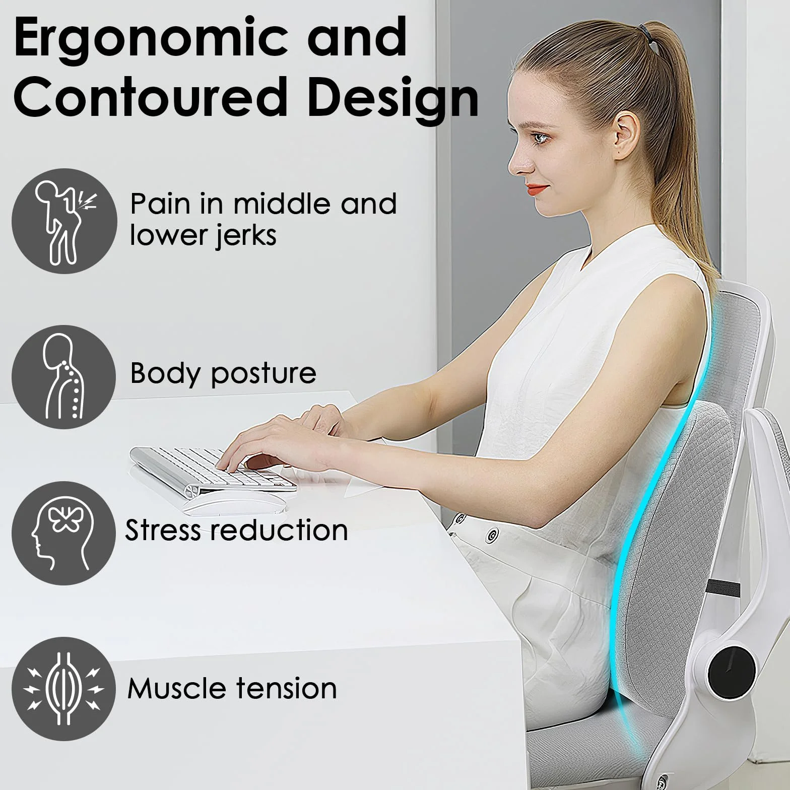Poduszka lędźwiowa, podparcie lędźwiowe samochodu, ergonomiczna poduszka na krzesło biurowe, zmywalna poduszka do domu, samochodu, biura, szara