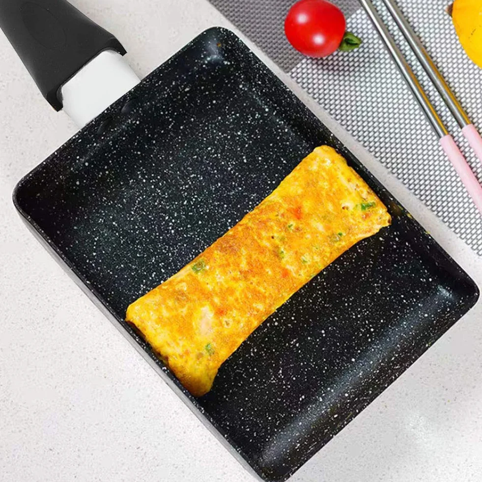 Tamagoyaki kwadratowa patelnia do omletów do jajek, japońska patelnia, nieprzywierająca powłoka ceramiczna, mini kuchenka z uchwytem chroniącym przed oparzeniem, kompatybilna z kuchenką gazową i płytą