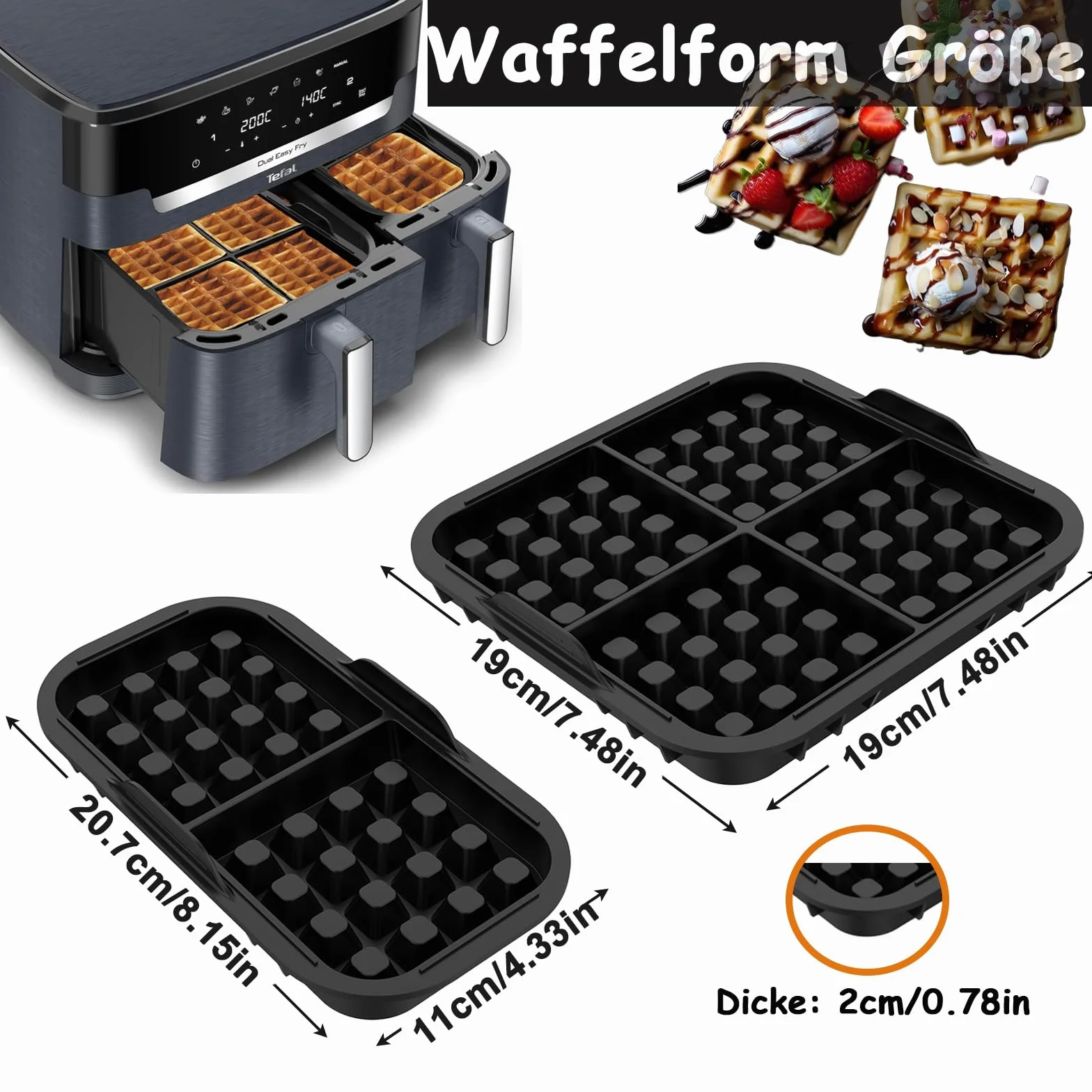 Silikonowa Forma do Gofrów Belgijskich do Frytkownicy Powietrznej Philips Air fryer Seria 3000 6L/3L, Kompatybilny z Tefal Airfryer 5.2L/3.1L