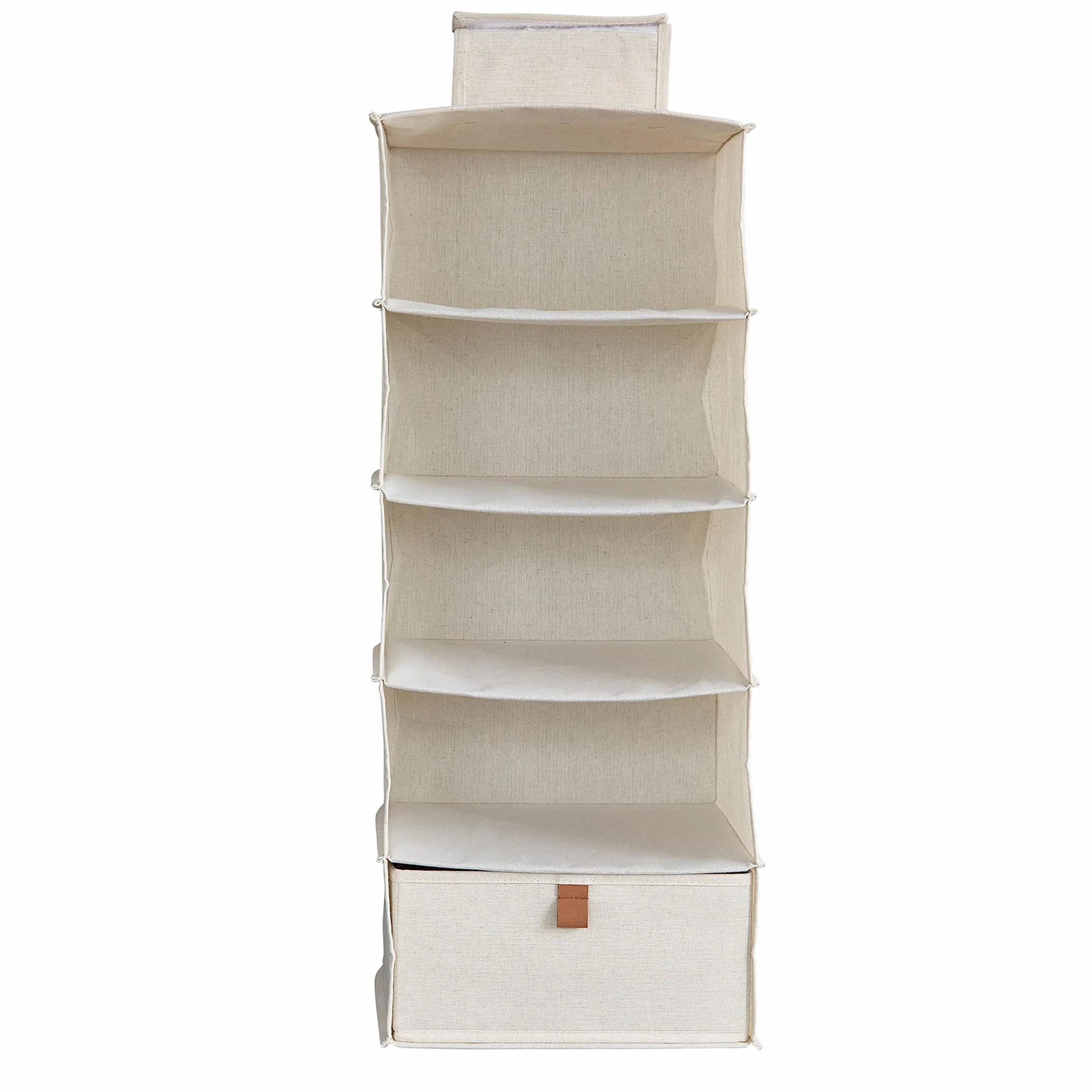 LOVE IT Store IT Półka z wiszącą szufladą Premium - Organizer do szafki z lnu i bawełny, drewniane wzmocnienia, 4 przegródki i szuflada, 30 x 30 x 75 cm, kolor beżowy