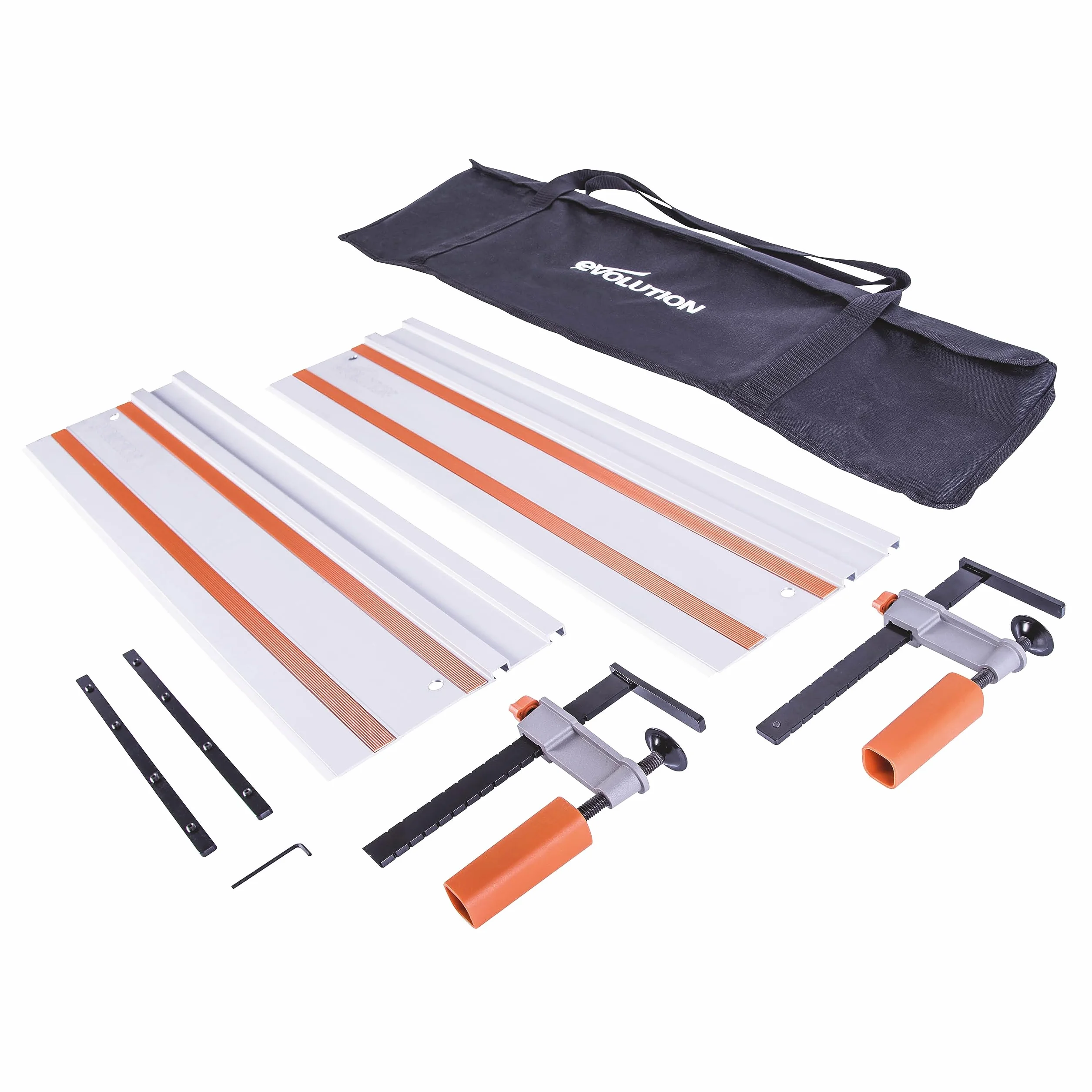 Evolution Power Tools Prowadnica do piły tarczowej ST1400, kompatybilna z wieloma markami pił (Makita, Festool, Titan, Bosch, Erbauer, Metabo), w zestawie torba i zaciski, 1400 mm