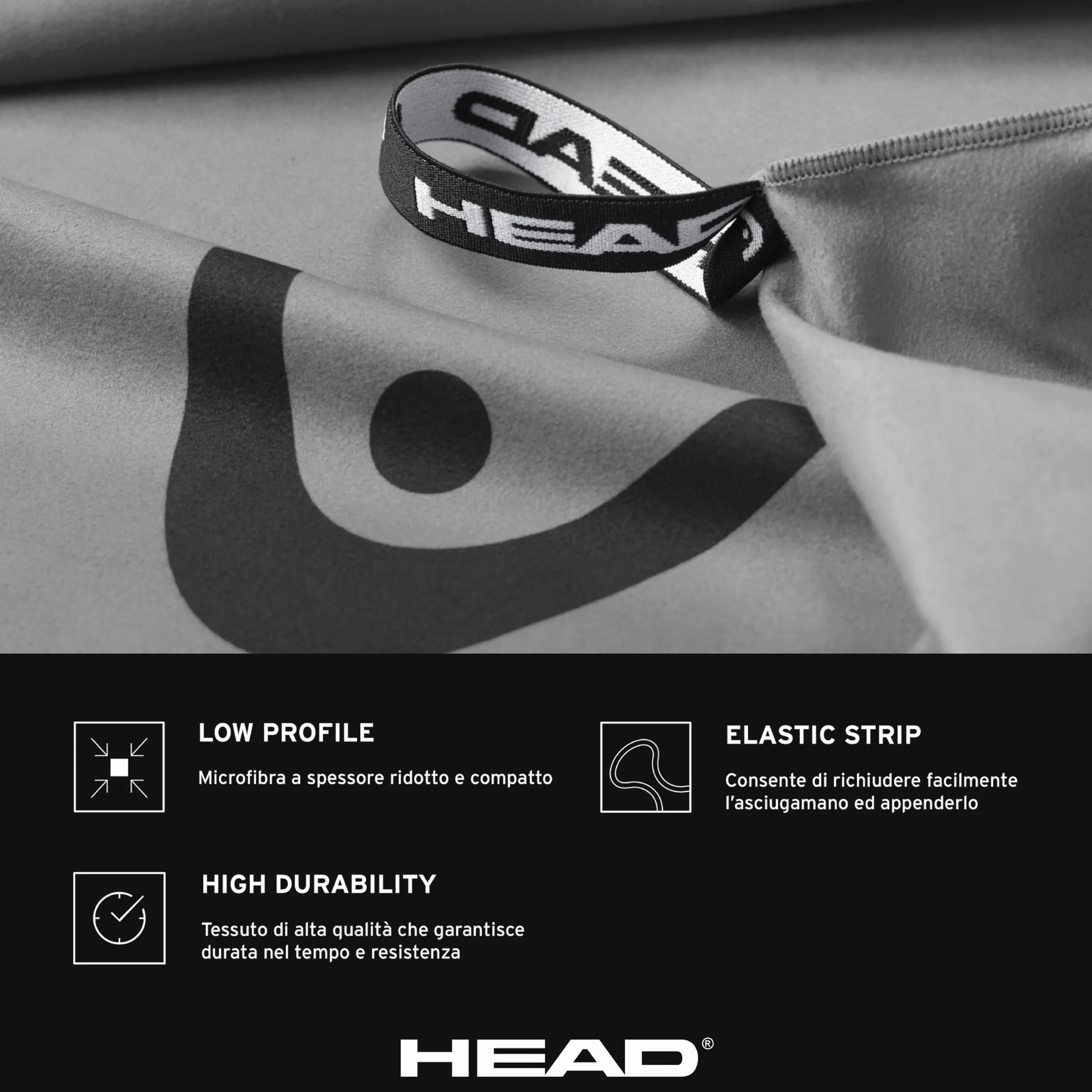 HEAD Active ręcznik z mikrofibry z gumką, szybkoschnący lekki ręcznik na siłownię, odpowiedni jako ręcznik wielofunkcyjny, chłonne ręczniki kąpielowe oszczędzające miejsce w podróży, 70 x 140 cm,