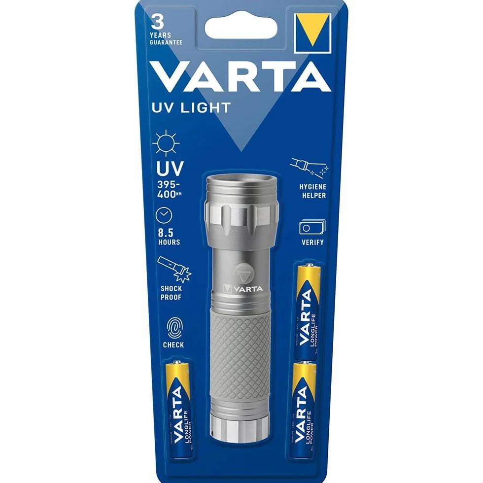 Latarka VARTA UV wraz z bateriami 3 x AAA – sprawia, że niewidzialne staje się widzialne, pomocna w utrzymywaniu higieny