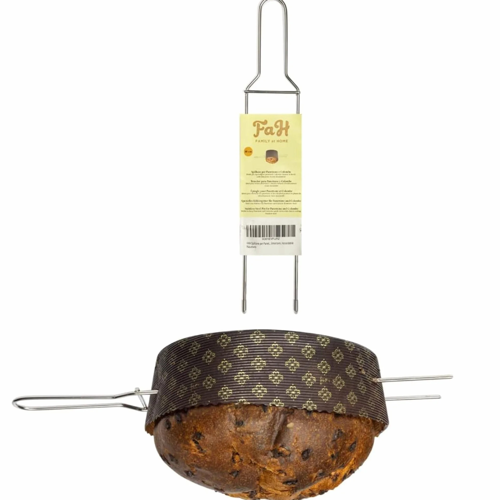 FAH przystawka do panettone i gołębicy, stal nierdzewna, 1 kg (40 cm), łatwa obsługa, widelec z zatyczkami