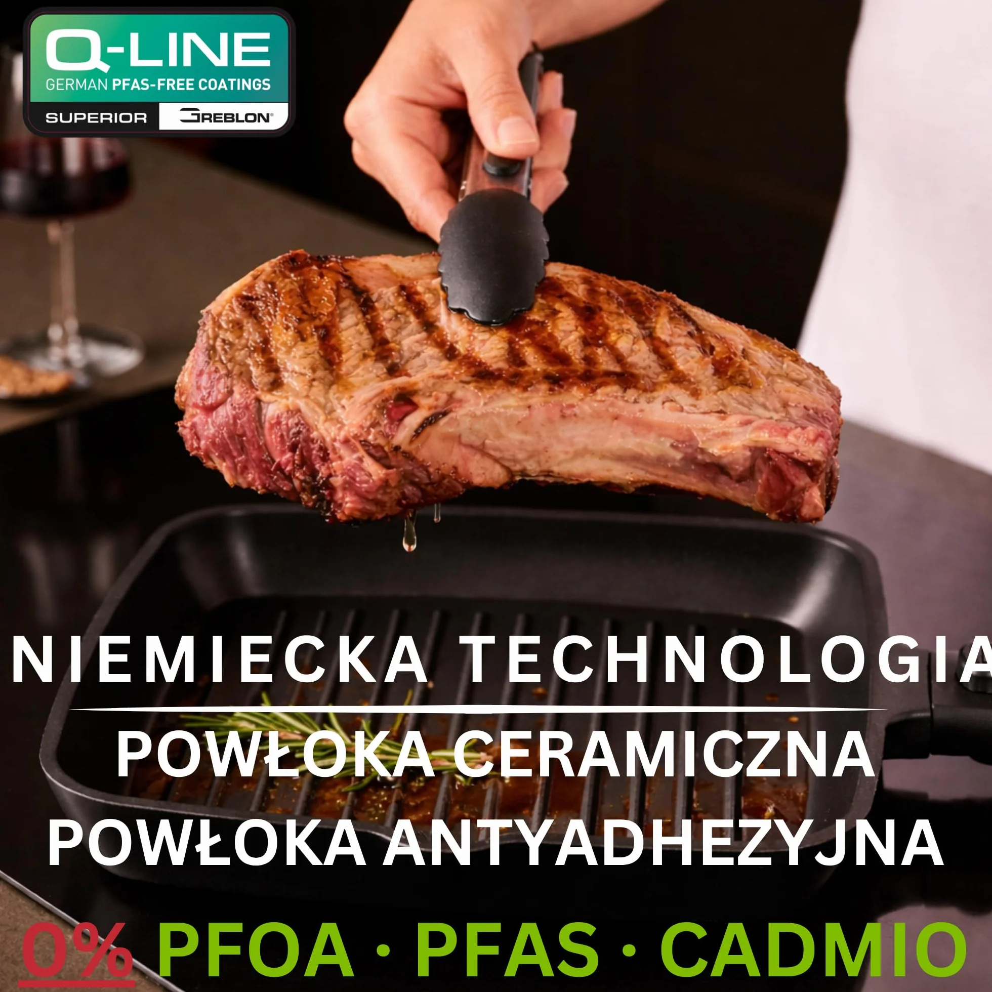 Patelnia nieprzywierająca z powłoką kamienną Greblon, odporna na zarysowania, do indukcji