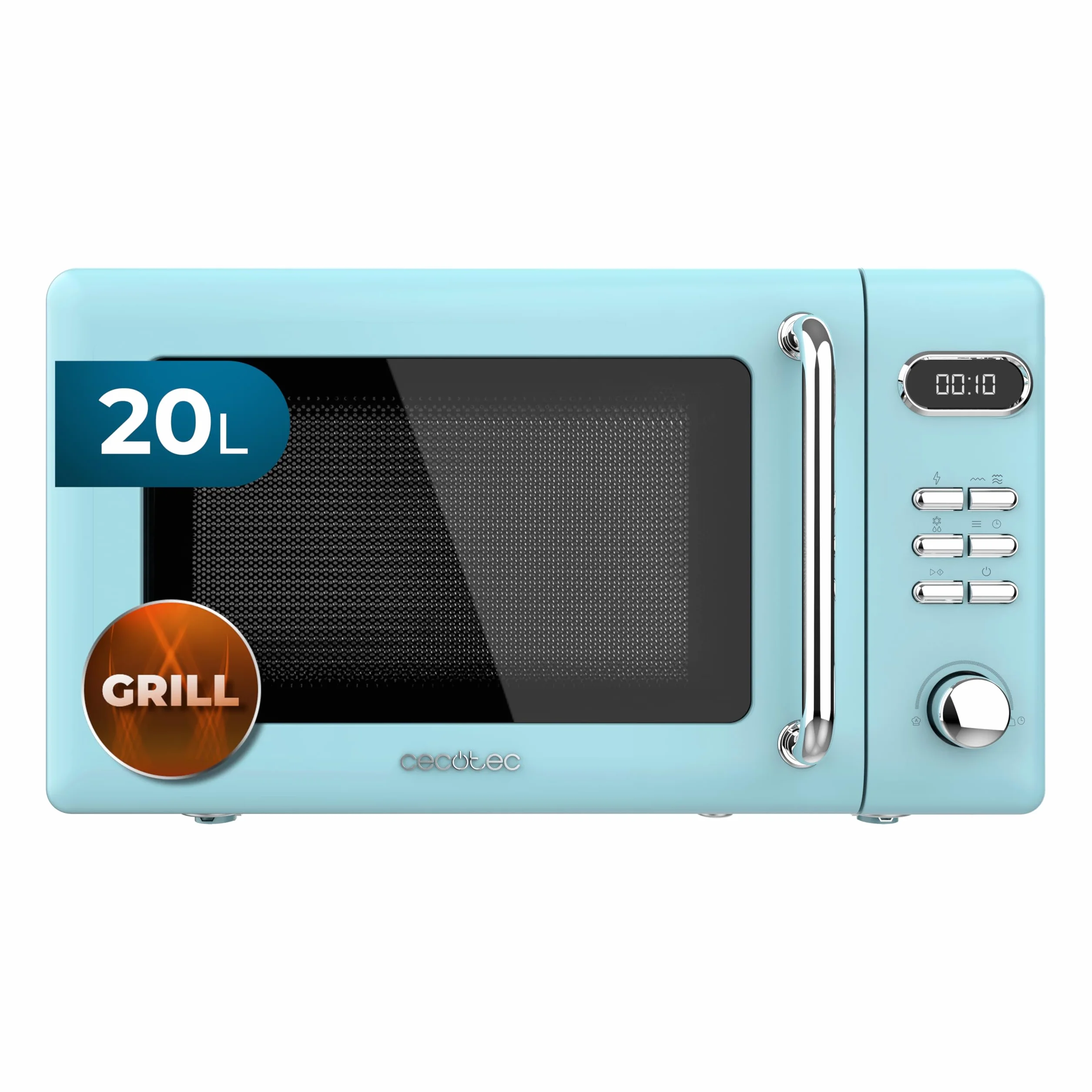 Cecotec Cyfrowa kuchenka mikrofalowa z grillem 20 L Proclean 5110 Retro Blue, 700 W w 5 poziomach, Timer do 60 mins, 8 Programy i tryb rozmrażania, Vintage Design w kolorze niebieskim