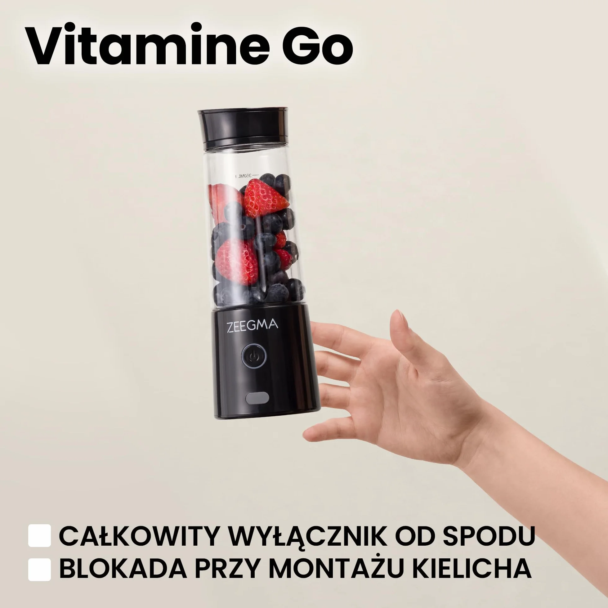 ZEEGMA VITAMINE GO Przenośny Blender do Koktajli i Smoothie 300W, Osobisty Mikser, Mini Blender 450 ml z 6 ostrzami, 2 Prędkości Bateria 5000 maH, 25 użyć na jednym naładowaniu (Czarny)
