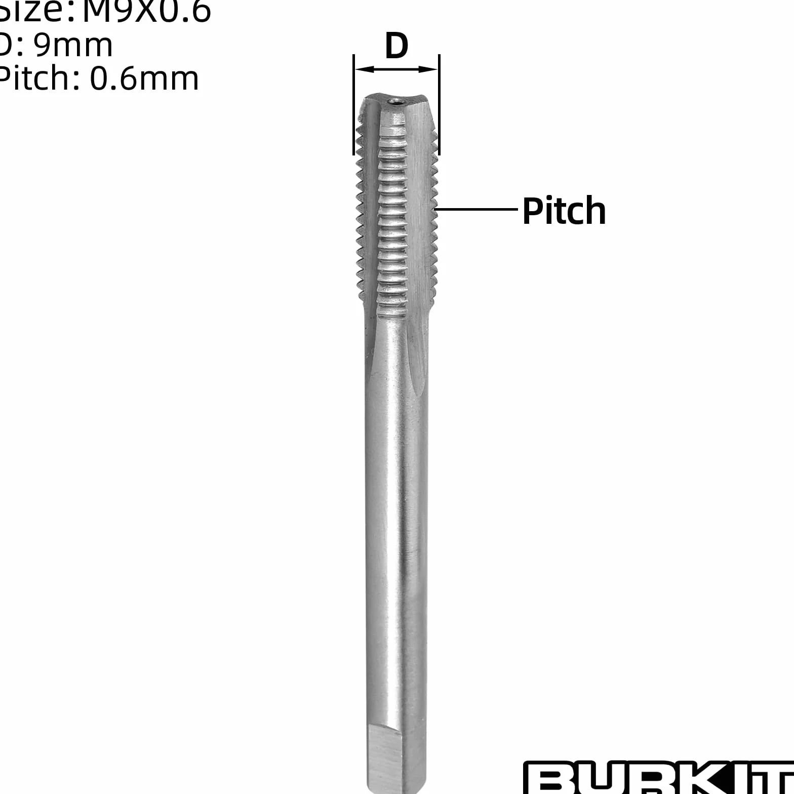 Burkit 2 szt. M9 X 0,6 gwintowany kran prawa ręka, HSS M9 x 0,6 prosty żłobkowany kran maszynowy