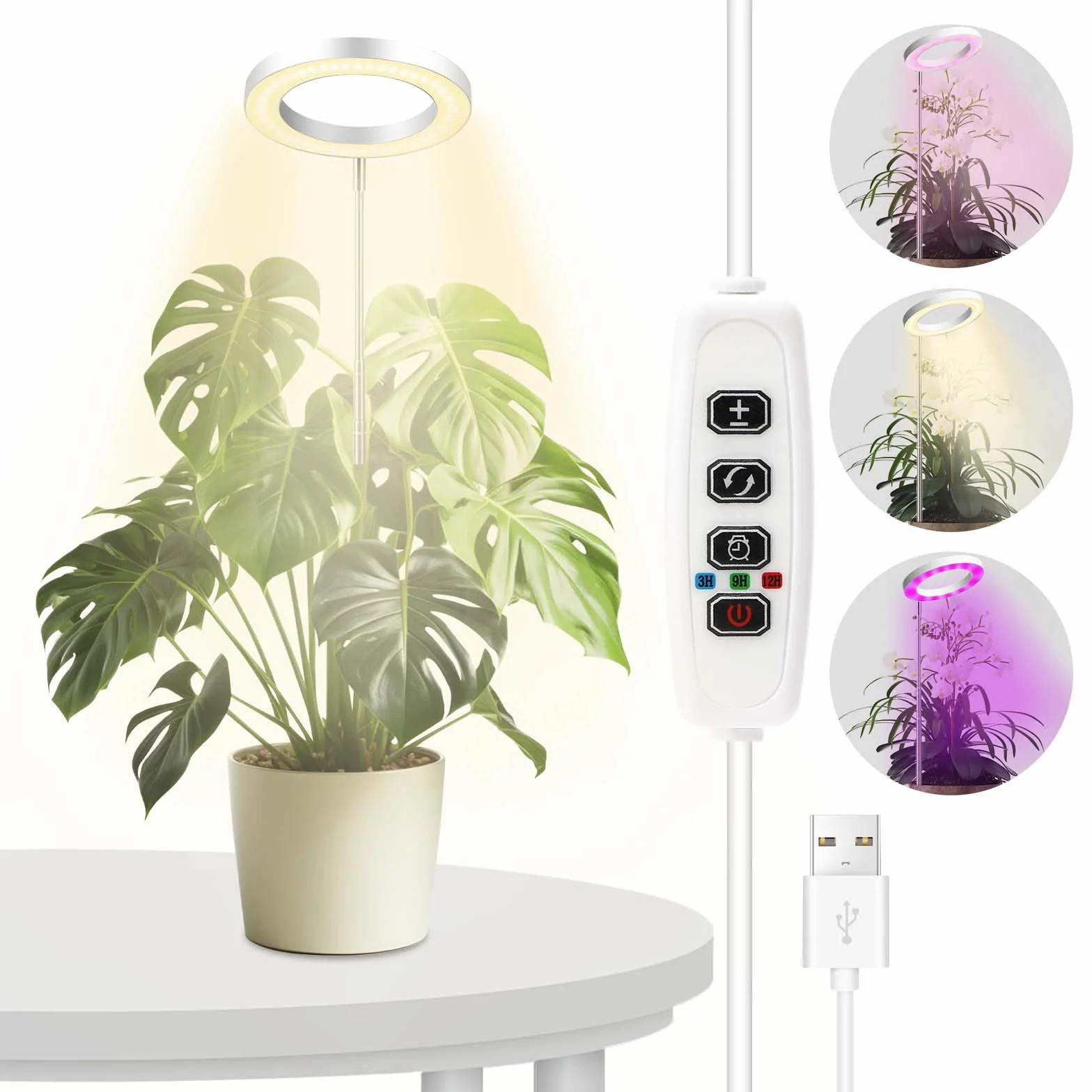 Royouzi Lampa do Roślin - 72 Diody LED z Pełnym Spektrum Światła, 3 Tryby Oświetlenia, Timer Samochodowy, 9 Poziomów Jasności, Adapter USB