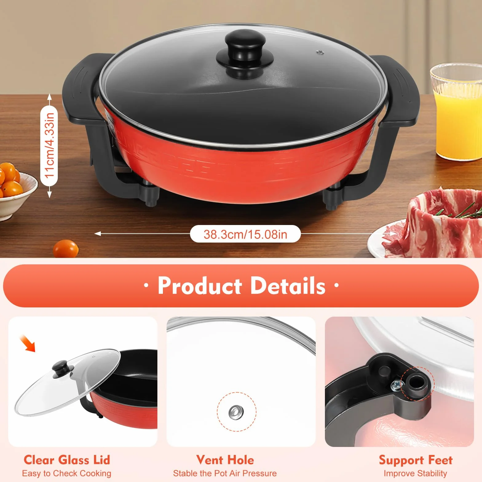 Elektryczny Garnek Hot Pot Twin 1300 W, 6 l, Yin Yang Hotpot, 2 Strony, Patelnia do Gotowania Stewpan, Płyta Kuchenna, Nieprzywierający