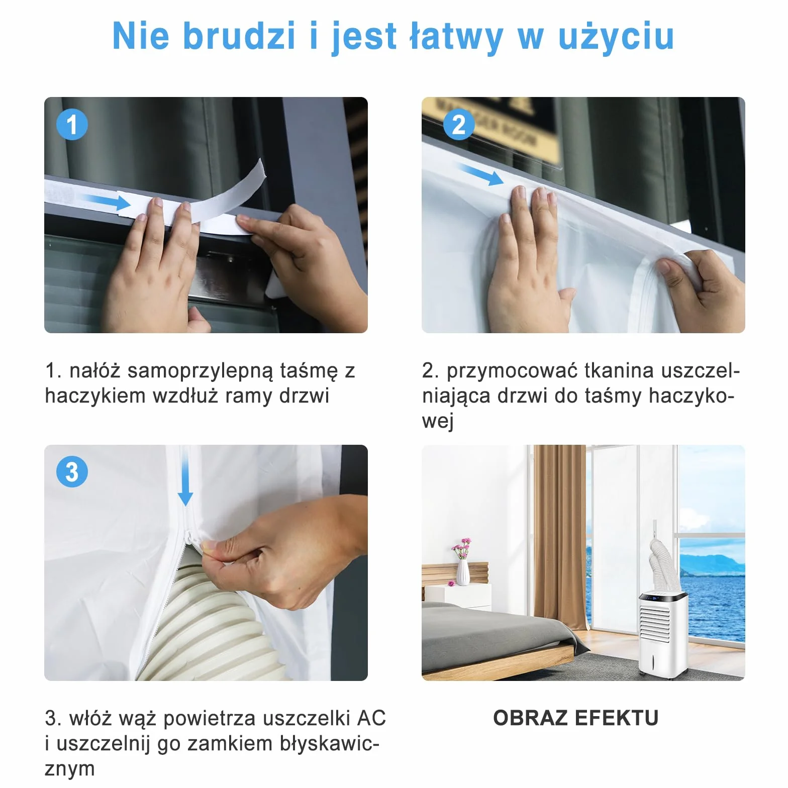 REDTRON 90 x 210 CM Uszczelka drzwi z zamkiem błyskawicznym do przenośnego klimatyzatora, osłony wymiany powietrza z zamkiem błyskawicznym do suszarek bębnowych i suszarek wydechowych, blokada powietrzna do mocowania do drzwi, nie ma potrzeby wiercenia ot
