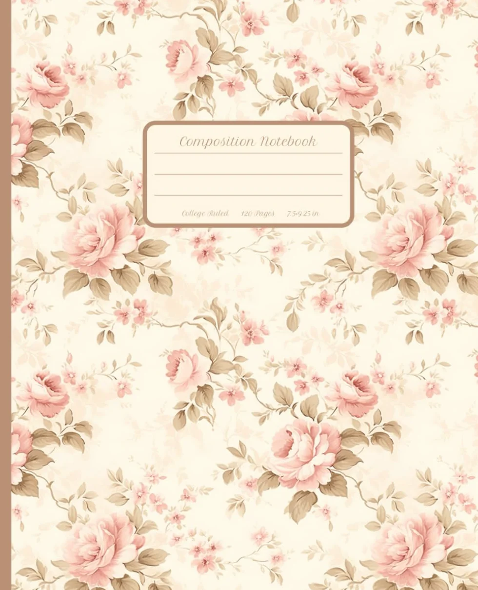 Composition Notebook College Ruled – Pink Floral Cover in Coquette Style, Perfect for School or Work: Beautifully Designed Journal for Women and ... Cover, Large 7.5 x 9.25 inches, 120 Pages