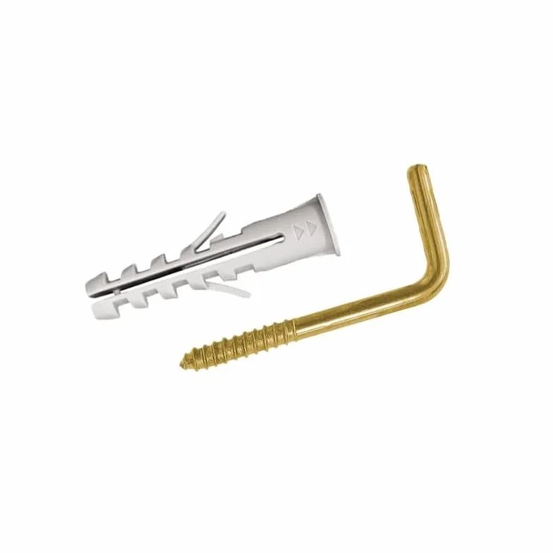 Virsus Kołki z hakiem w kolorze złota 5371, rozmiar 4 x 20 mm, nylonowy kołek ścienny i haki stalowe, uniwersalne kołki do mocowania obrazów, ramek, luster i lekkich półek (30)