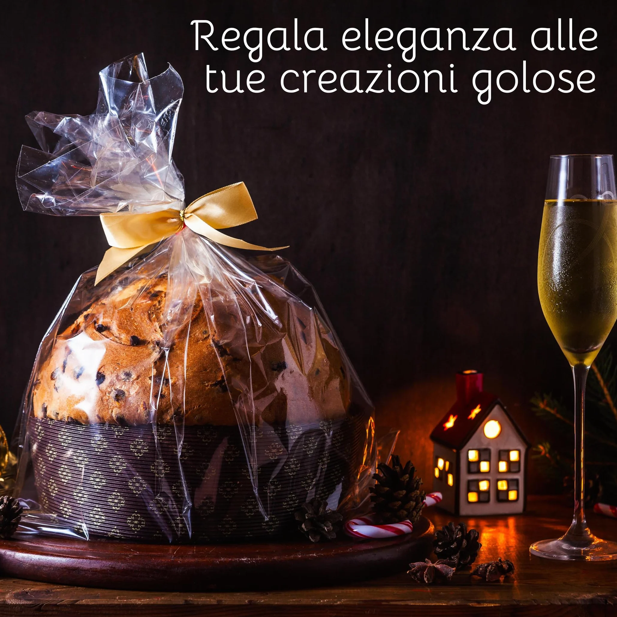 20 przezroczystych worków na żywność + 20 metalowych zamknięć - 35 x 48 cm, torby do pakowania Panettone, Gołąb, Przechowywanie żywności, ciastka, ciastka, chleb - torby na żywność