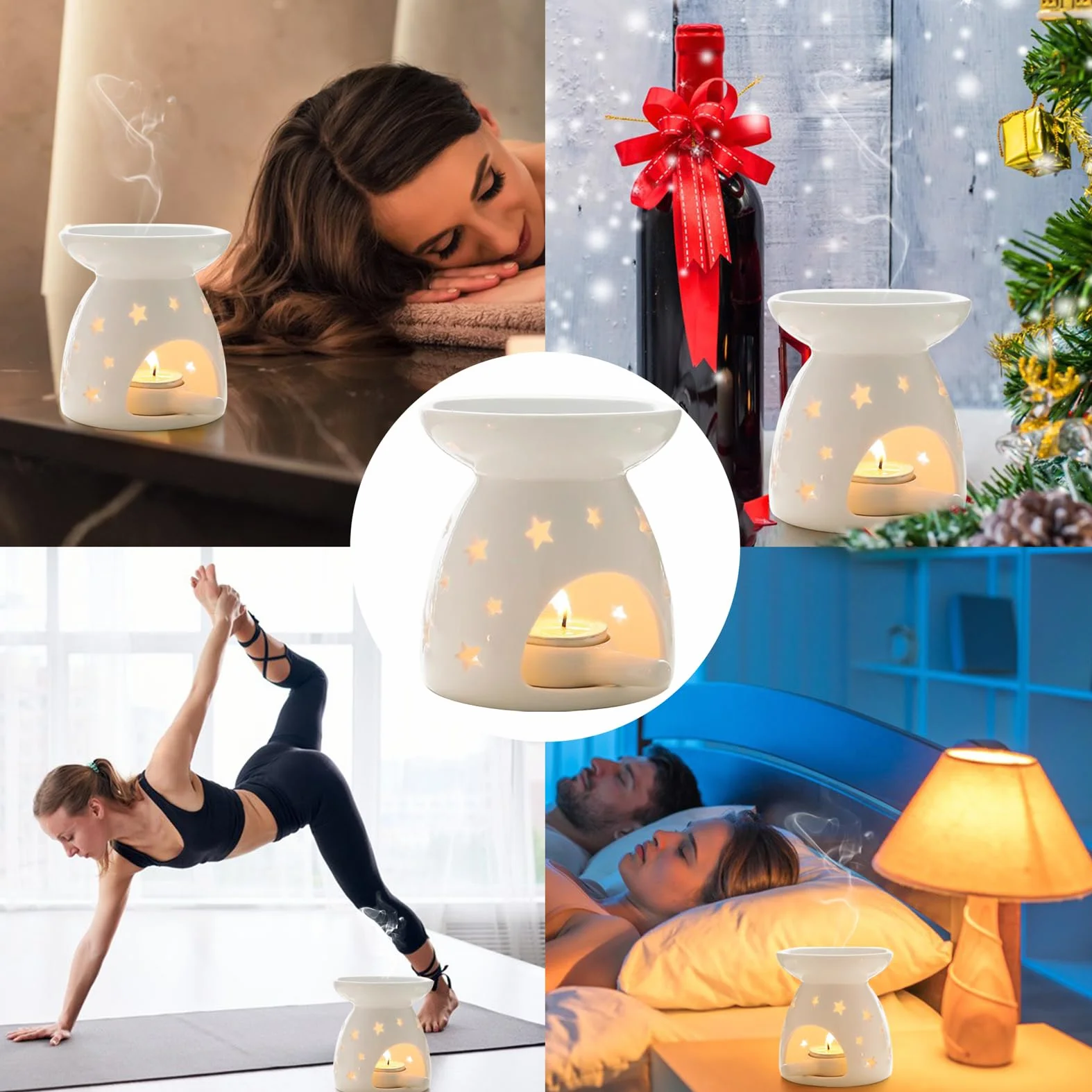 Ceramiczna lampa zapachowa do olejków eterycznych, palnik olejków eterycznych z łyżeczką do świec, lampa zapachowa, podgrzewacze, dekoracyjny uchwyt na podgrzewacze, palnik olejowy do sypialni