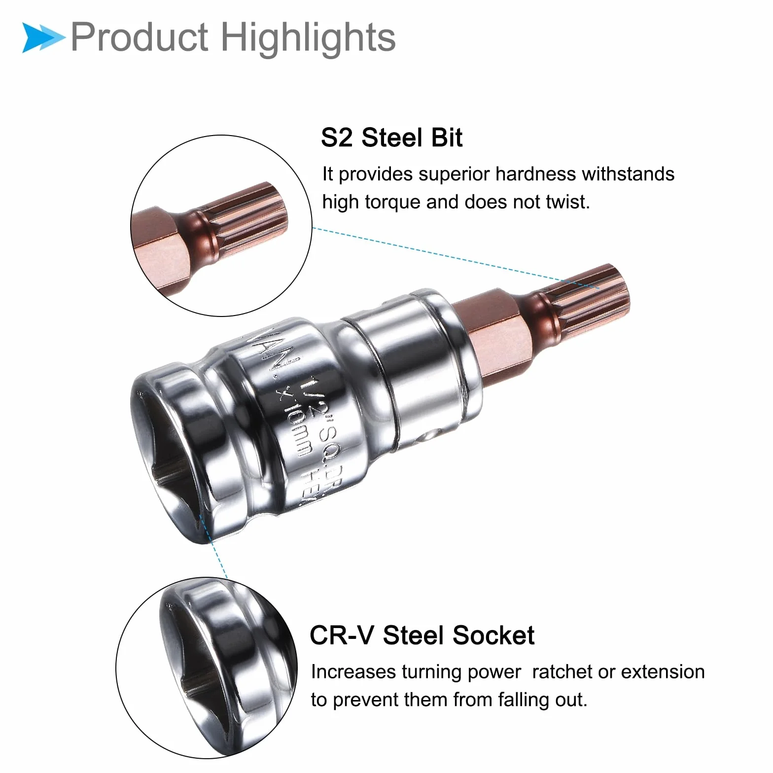 Potrójny zestaw nasadek kwadratowych M5 - M12 1/5.1 cm, gniazdo CR-V S2 Steel Bit - (Zastosowania: do zastosowania łącznika), 11 sztuk