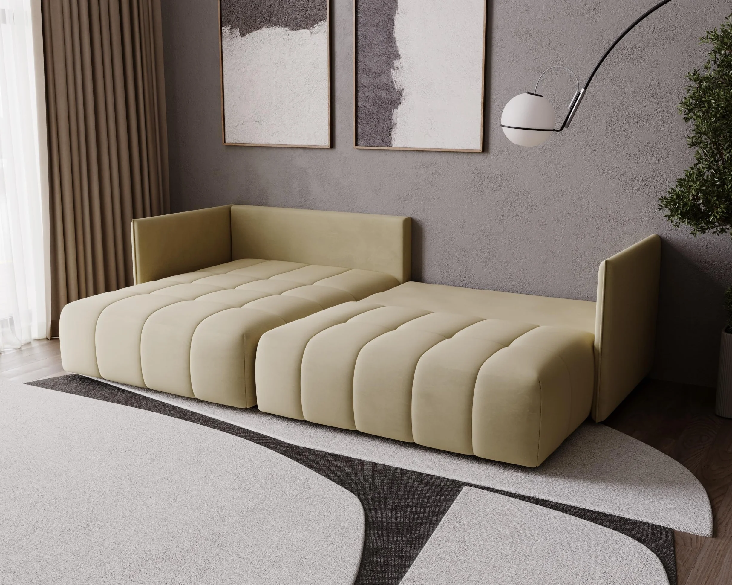 Narożnik GONA z funkcją spania 245 x 180 cm – Elegancki, trwały i wolnostojący – Automat ułatwiający rozkładanie – 246 x 188 x 93 cm – Monolith 09 (Jasnybrąz)