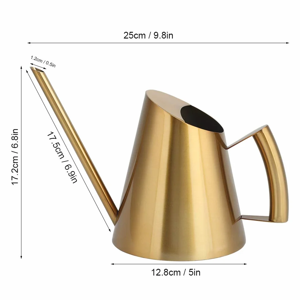 Konewka metalowa, złota konewka mała konewka do roślin domowych z długim wylewką do roślin domowych (900 ml)