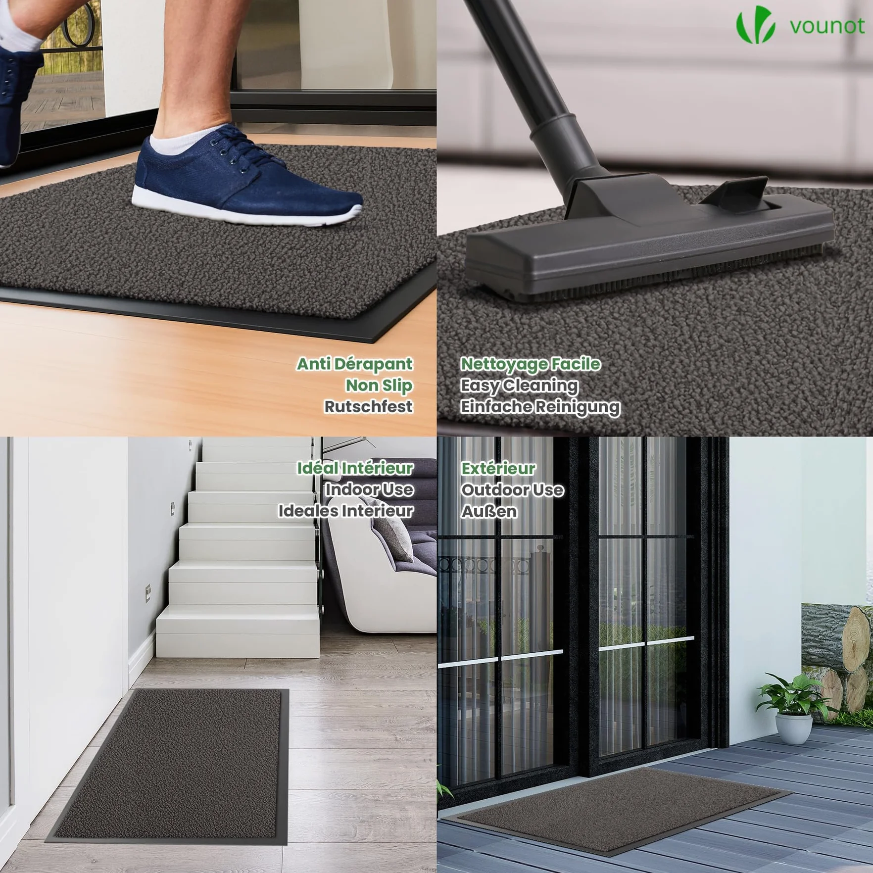 VOUNOT® Wysokiej jakości wycieraczka do wnętrz i na zewnątrz, mata na brud antypoślizgowa, cienki chodnik do przedpokoju i na zewnątrz 40x60 cm, antracytowa