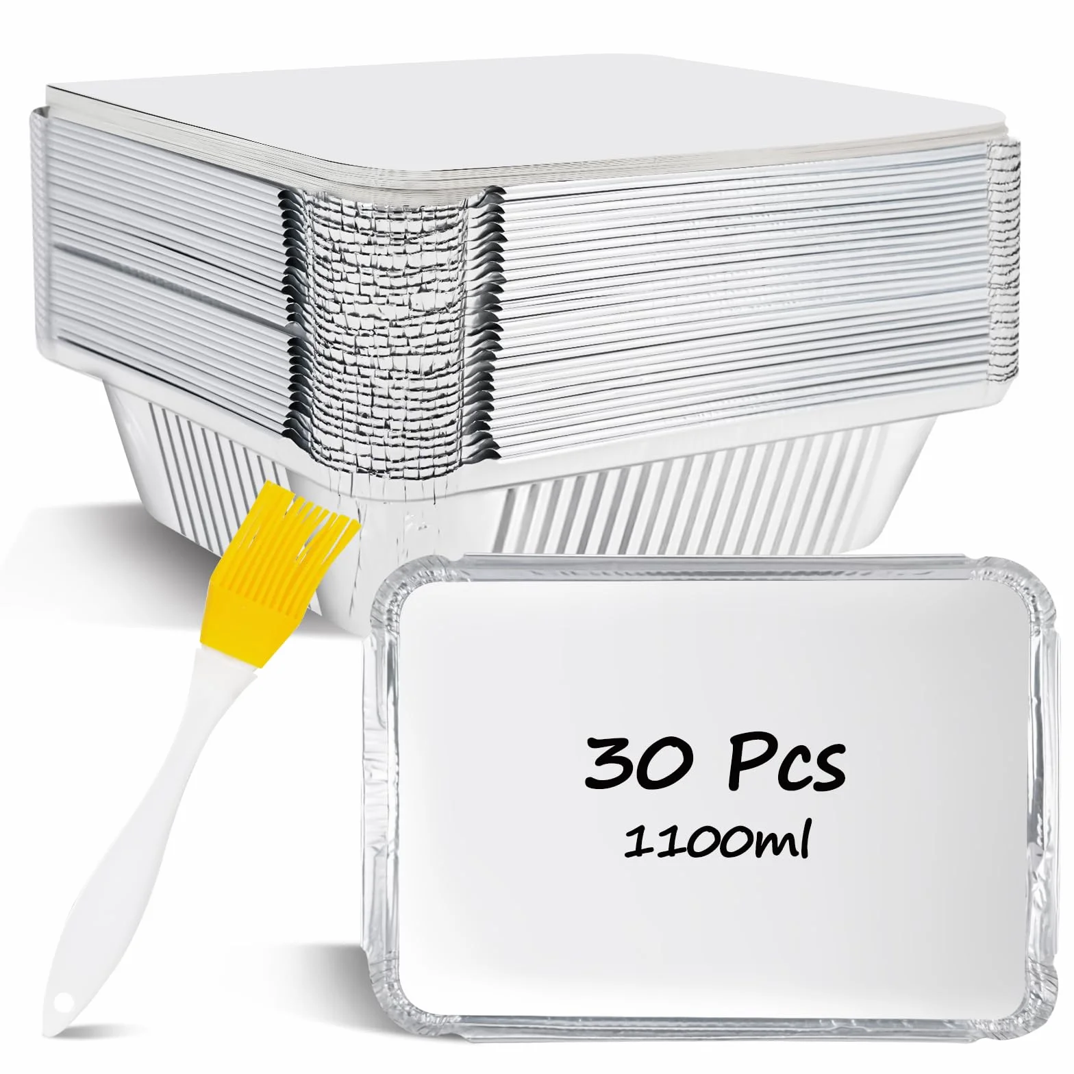 30 Sztuk Tacki Aluminiowe z Pokrywą, Rozmiary z Silikonową Szczotką, Taca do Pieczenia, Grilla, Zamrażania