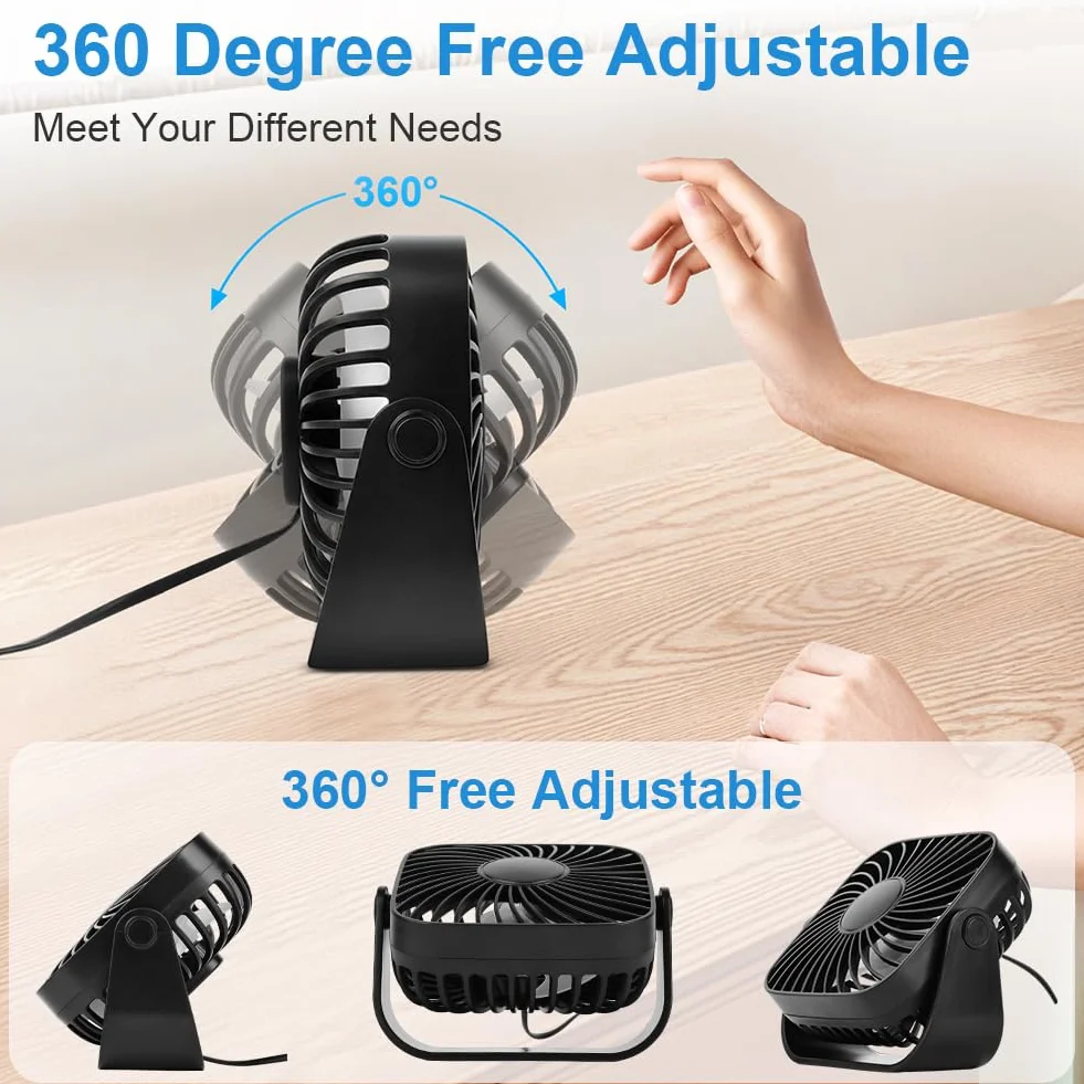 AXFEE Wentylator stołowy USB 4 cale 360° 3 prędkości