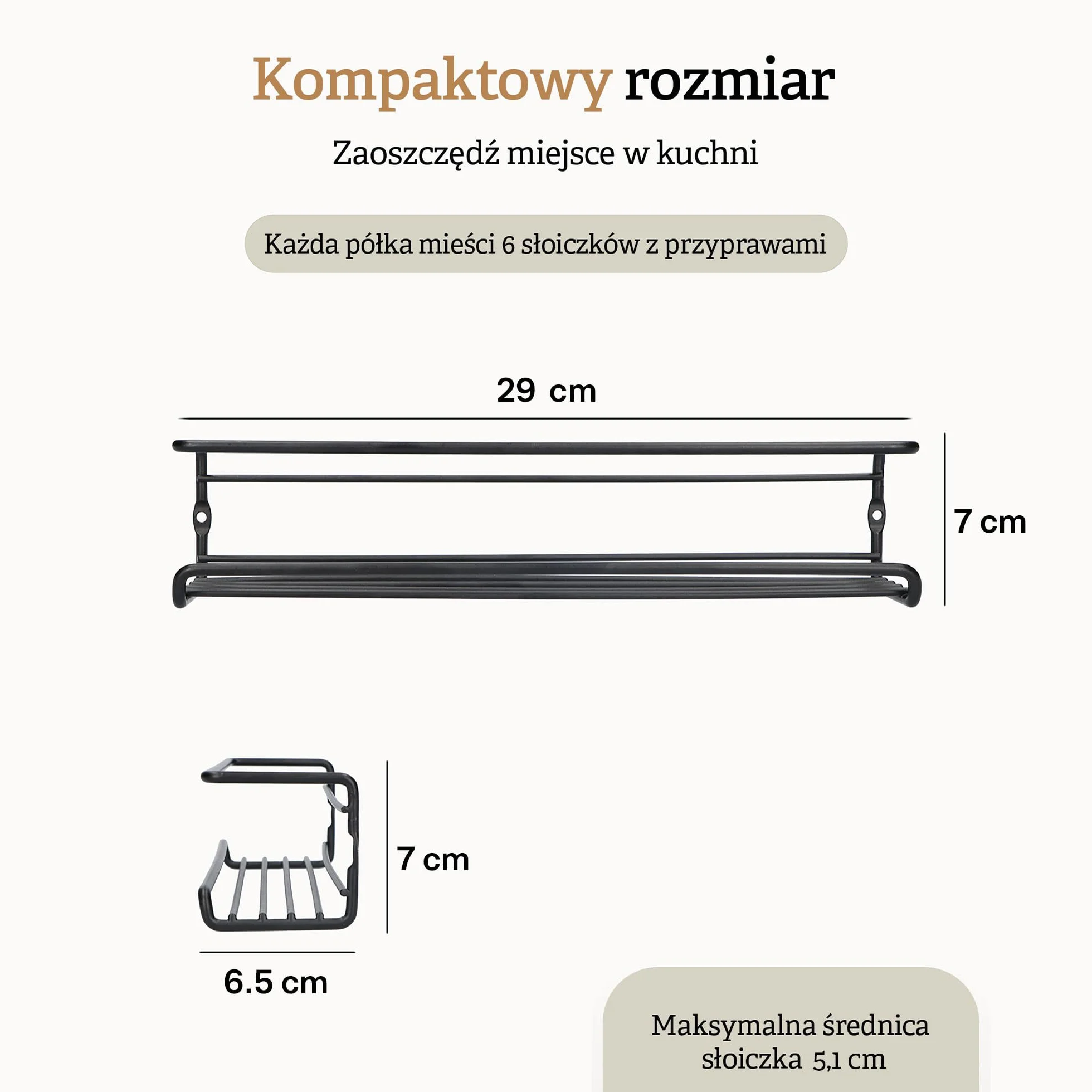 comforder Regał ścienny na przyprawy 4 wiszący metalowy na 24 słoiki 29x6x6 cm Czarny