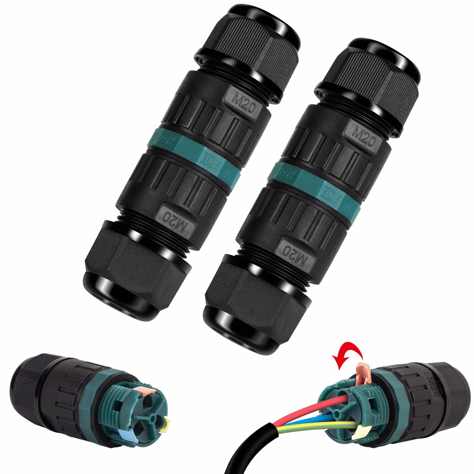 Łącznik kablowy wodoszczelny IP68 – złącze kablowe, wodoszczelne, 3-biegunowe, kabel ziemny, mufa łącząca o średnicy kabla Ø 5-12 mm, 2-drożna, wodoszczelna puszka rozgałęźna IP68, do ogrodu, na