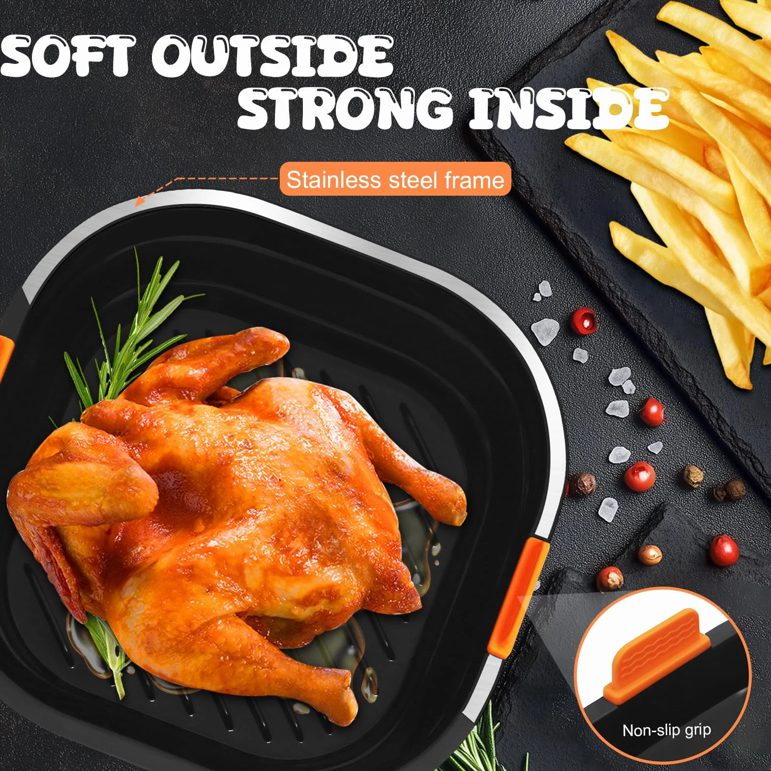 21cm Silikonowa forma do frytkownicy powietrznej [2 sztuki] – użytku i składana, można myć w zmywarce, akcesoria do frytkownicy powietrznej Ninja/Philips/COSORI/Tefal/Russell Hobbs/Cecotec/Princess