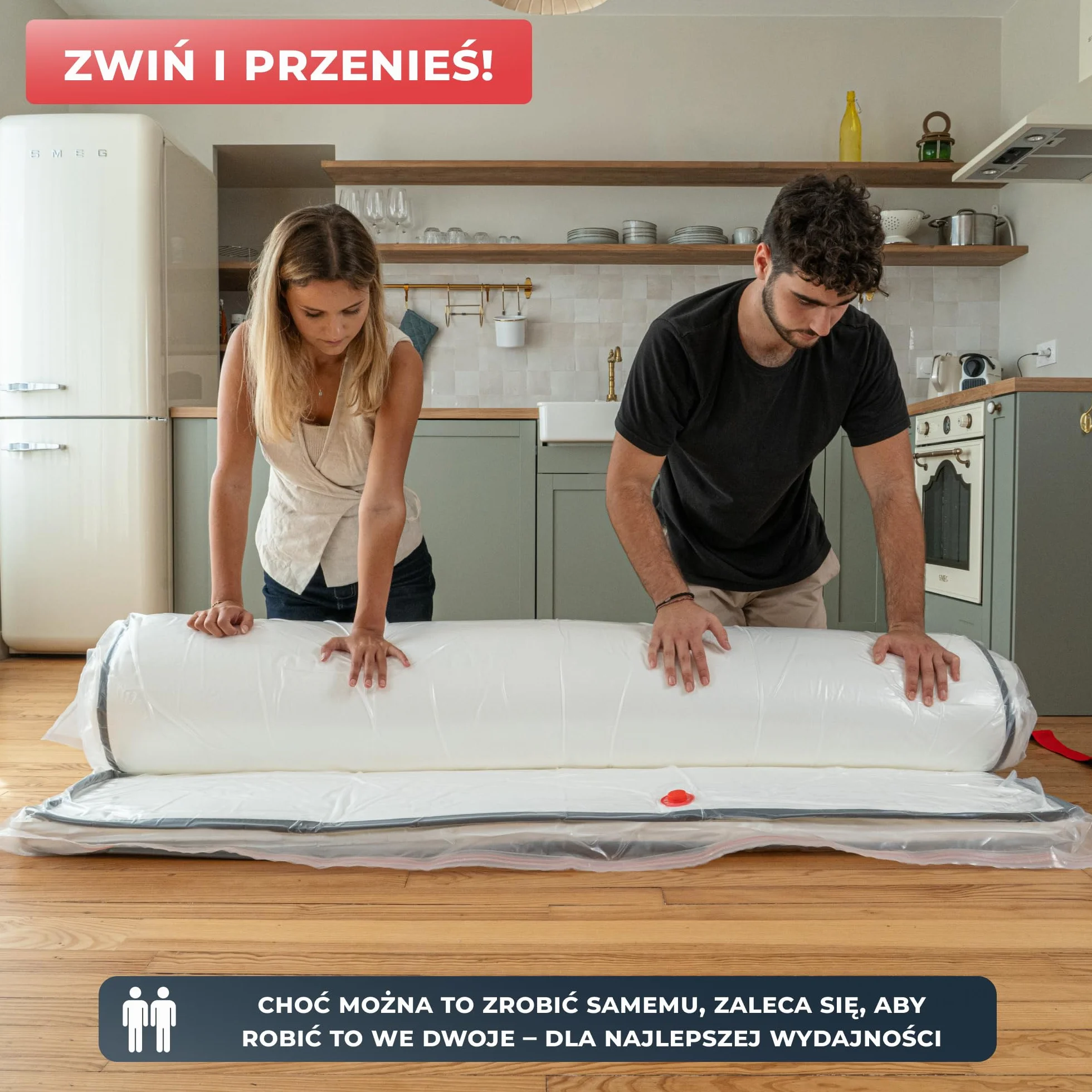 Wrappybag – Worek Próżniowy na Materac do Przeprowadzki 70x140cm – Kompletny Zestaw Wodoodpornego Pokrowca Próżniowego z Klipsami, Paskami na Rzep – Kompatybilny ze Wszystkimi Rozmiarami, Odkurzaczami