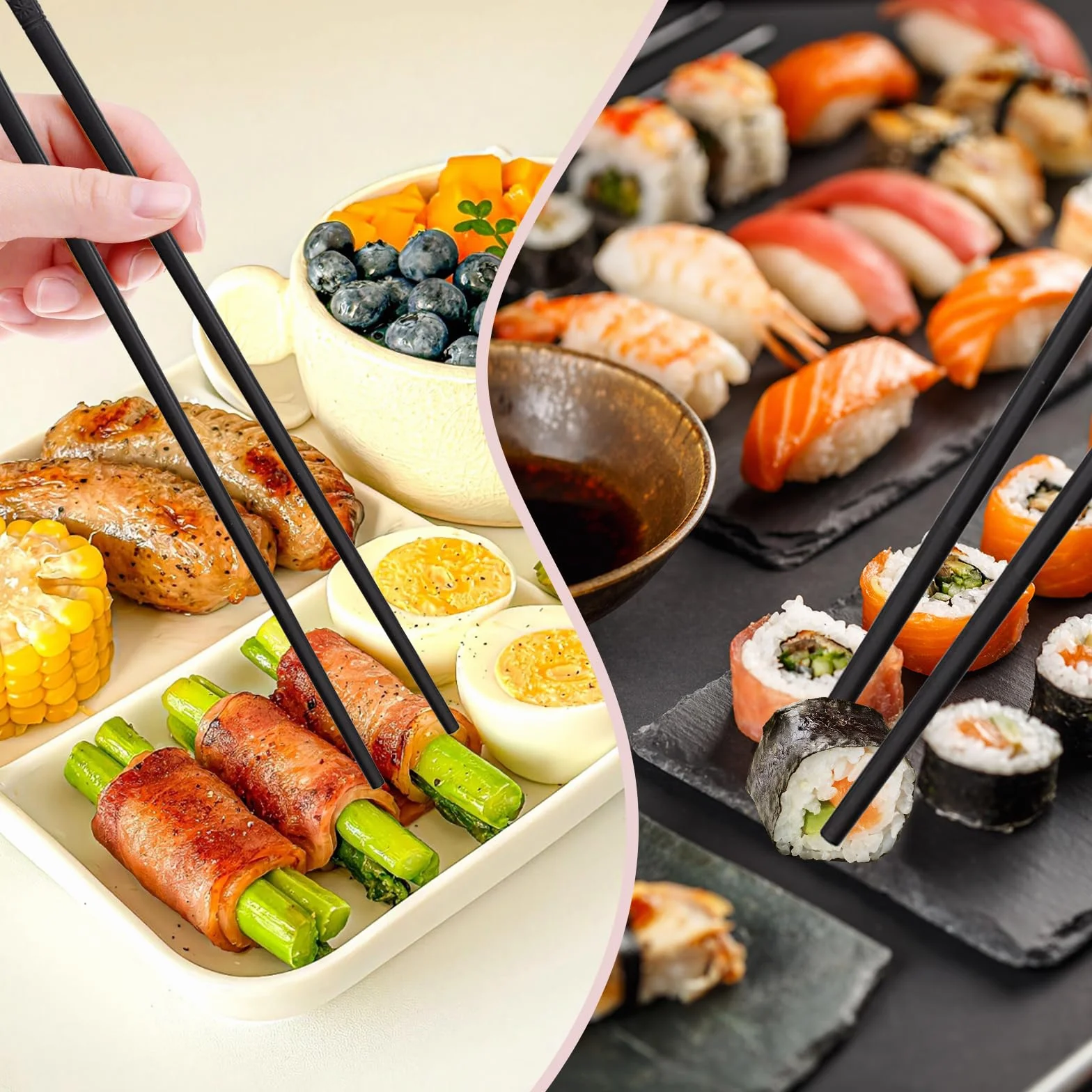 Chińskie pałeczki do sushi 24 cm, zestaw 5 par, antypoślizgowe, do zmywarki