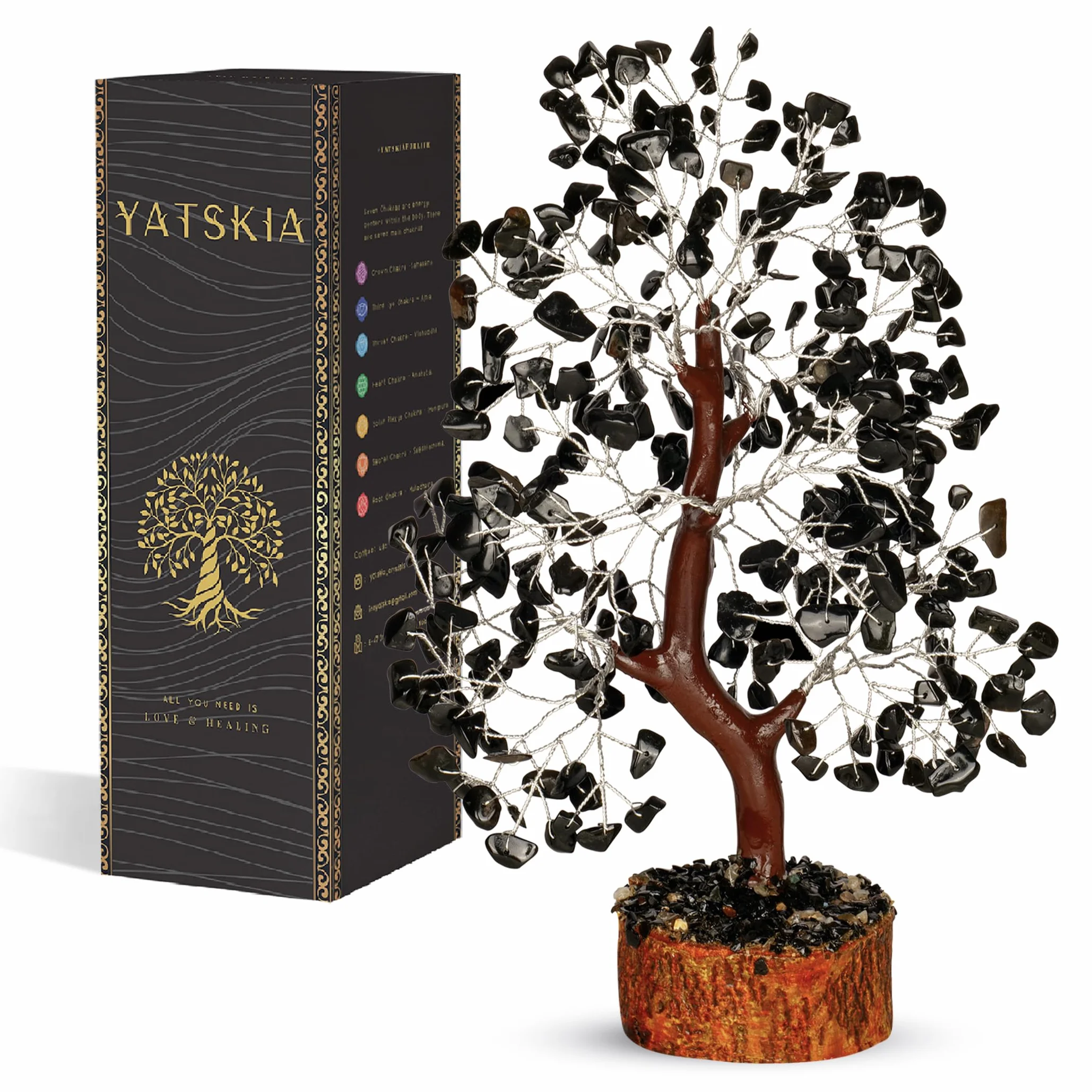 YATSKIA Czarny turmalin kryształ - bonsai, pieniądze, dekoracja drzewa życia, drzewo życia czakry, prezenty energetyczne dla kobiet, kryształy i kamienie szlachetne