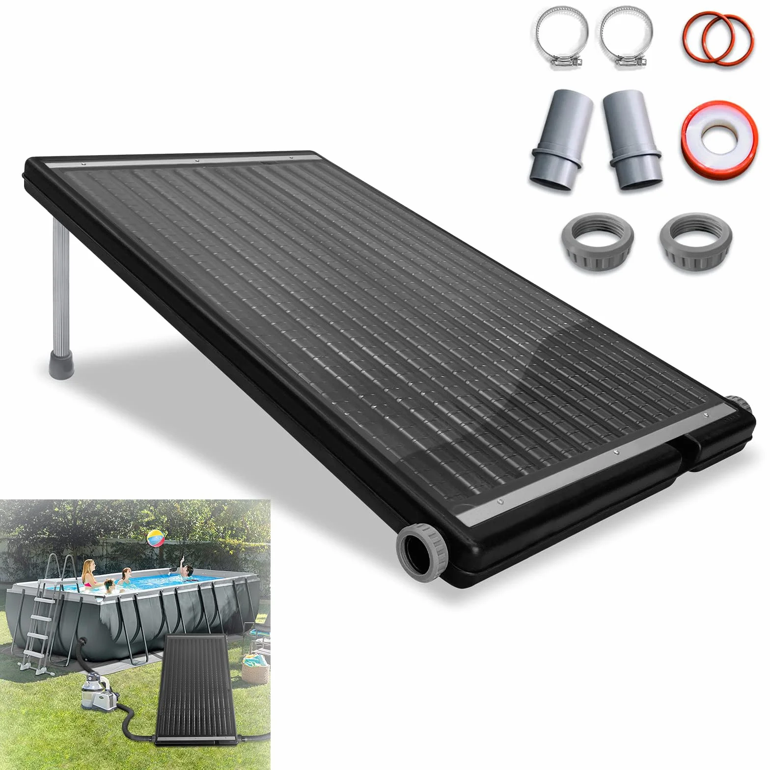 Basenowy podgrzewacz solarny o pojemności 15 l, 111,5 x 66 x 35 cm, kolektor słoneczny, do prysznica ogrodowego, basenu, basenów, prosty