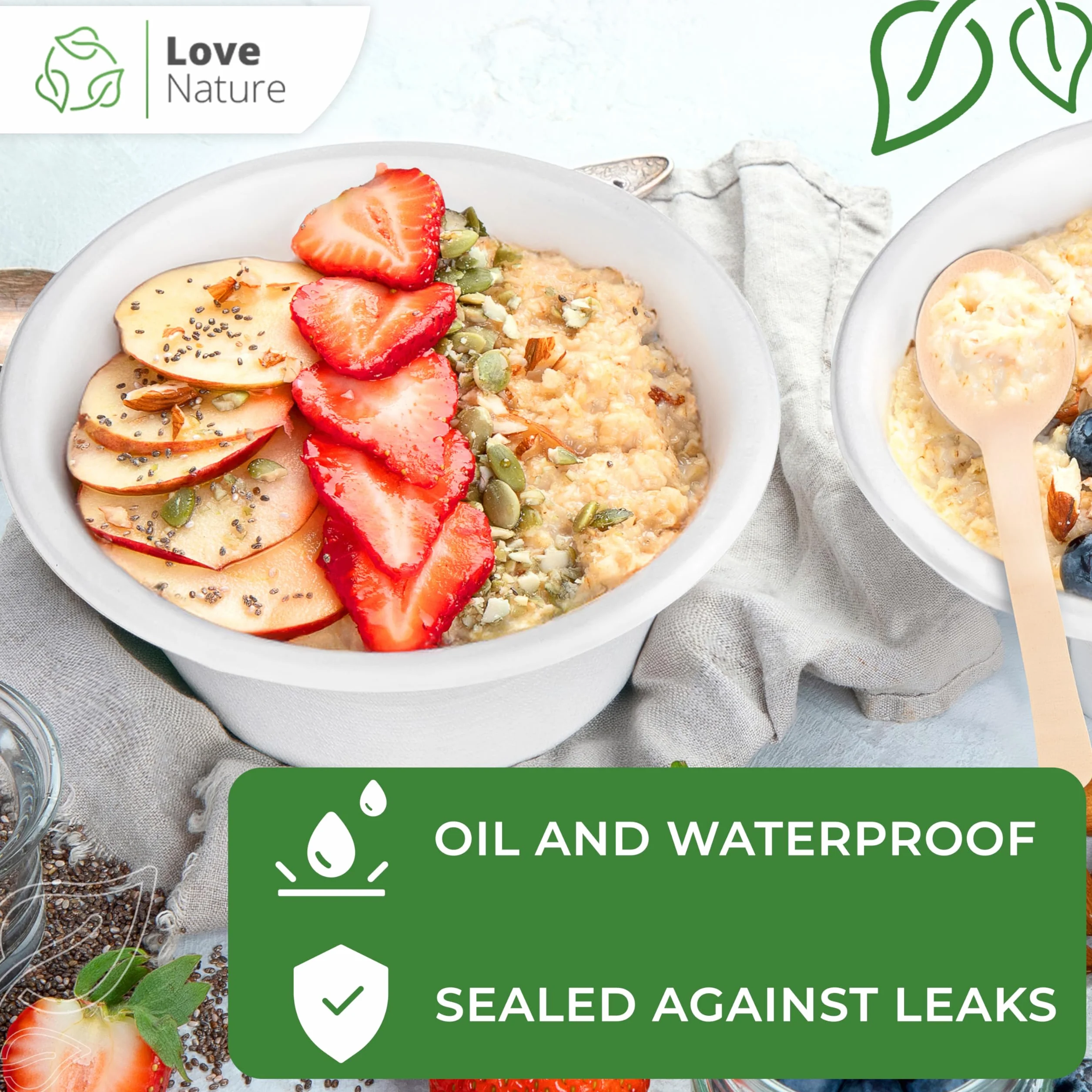 Love Nature Miski Jednorazowe z Pulpy Trzciny Cukrowej 350 ml 50 sztuk Ekologicznych Biodegradowalnych
