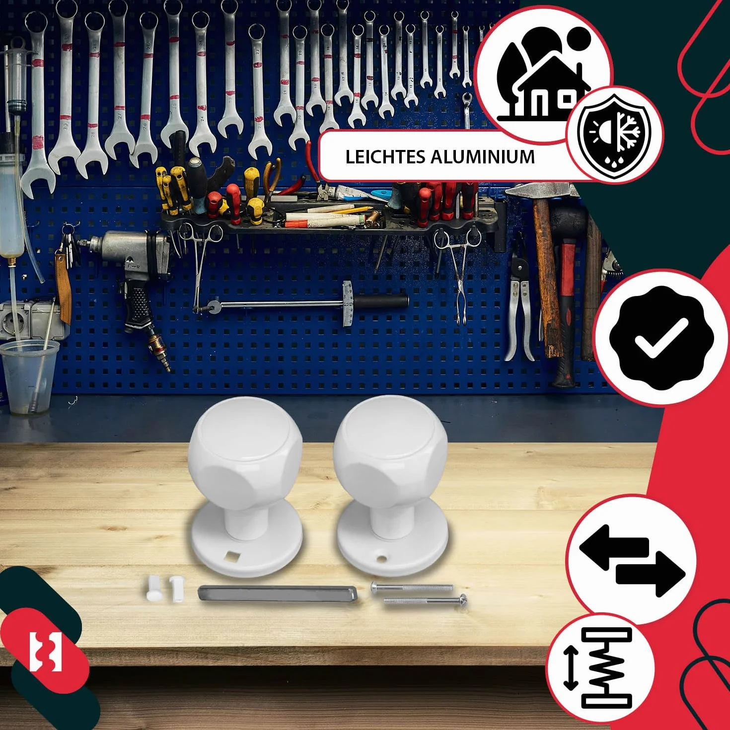 KOTARBAU® Gałka Drzwiowa Obrotowa Ruchoma Do Drzwi Wewnętrznych Aluminium Biała