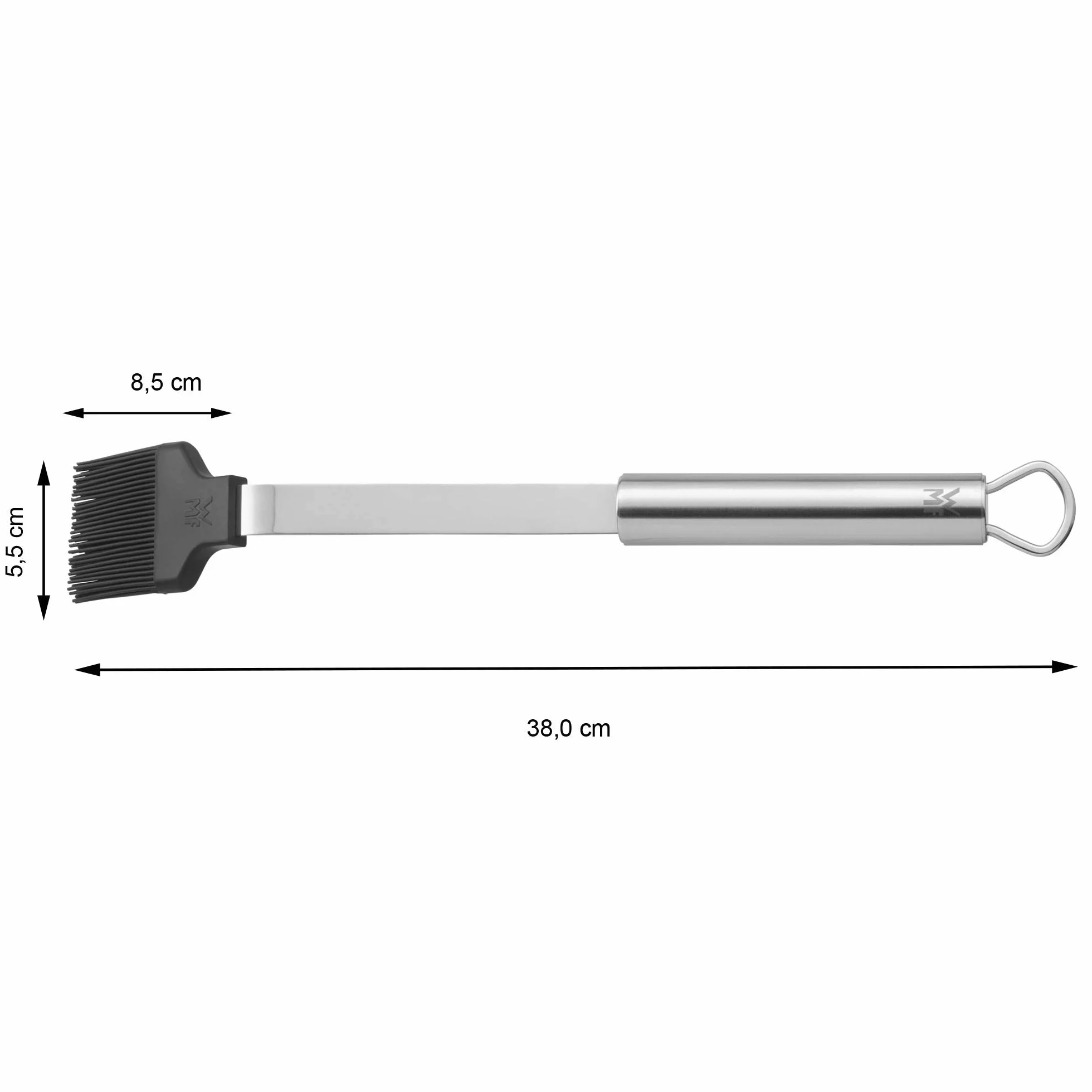 WMF Pędzel do marynowania BBQ długi 38 x 5,5 cm, pędzel do grilla, pędzel z silikonowym włosiem, stal nierdzewna Cromargan, równomierne marynowanie