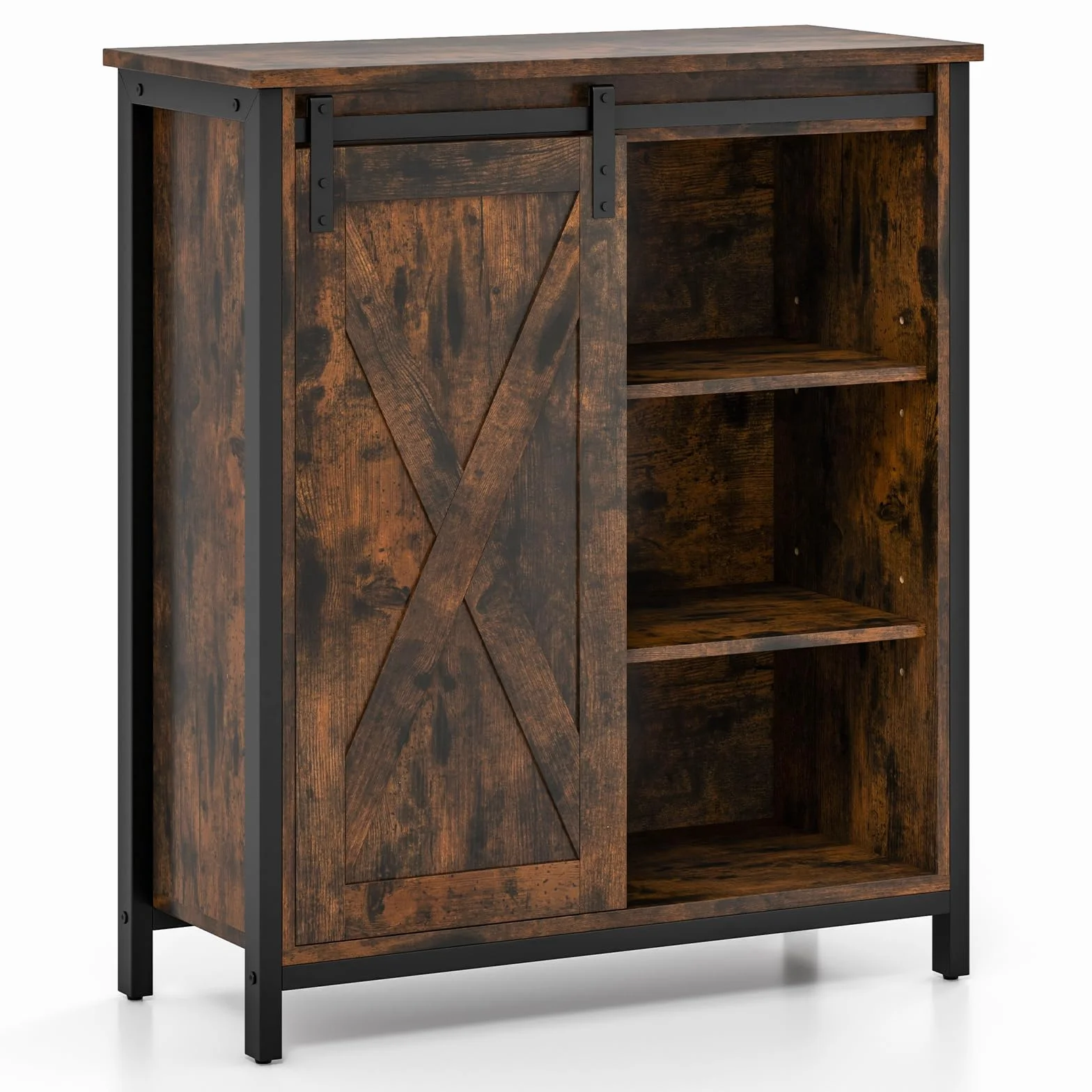 GOPLUS Szafka bufetowa, komoda kuchenna z drzwiami przesuwnymi i regulowanymi półkami, szafka kuchenna do przechowywania do salonu i kuchni, 70 x 30 x 81 cm, brązowa vintage