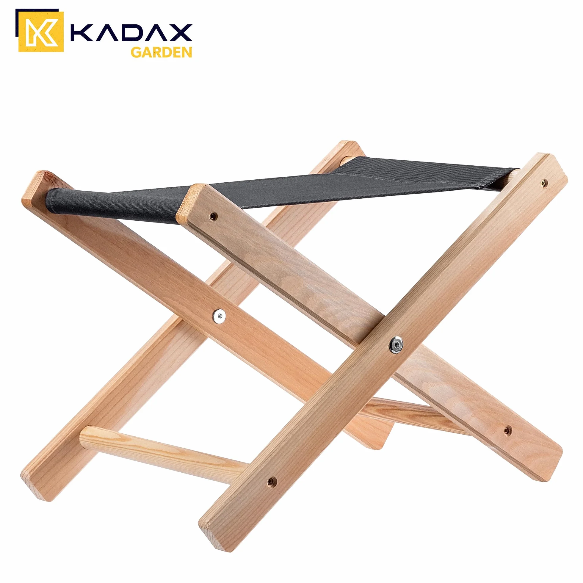 KADAX Taboret składany drewniany 31x31cm czarny, udźwig 100 kg, stabilna konstrukcja, do ogrodu, balkonu, tarasu i na kemping