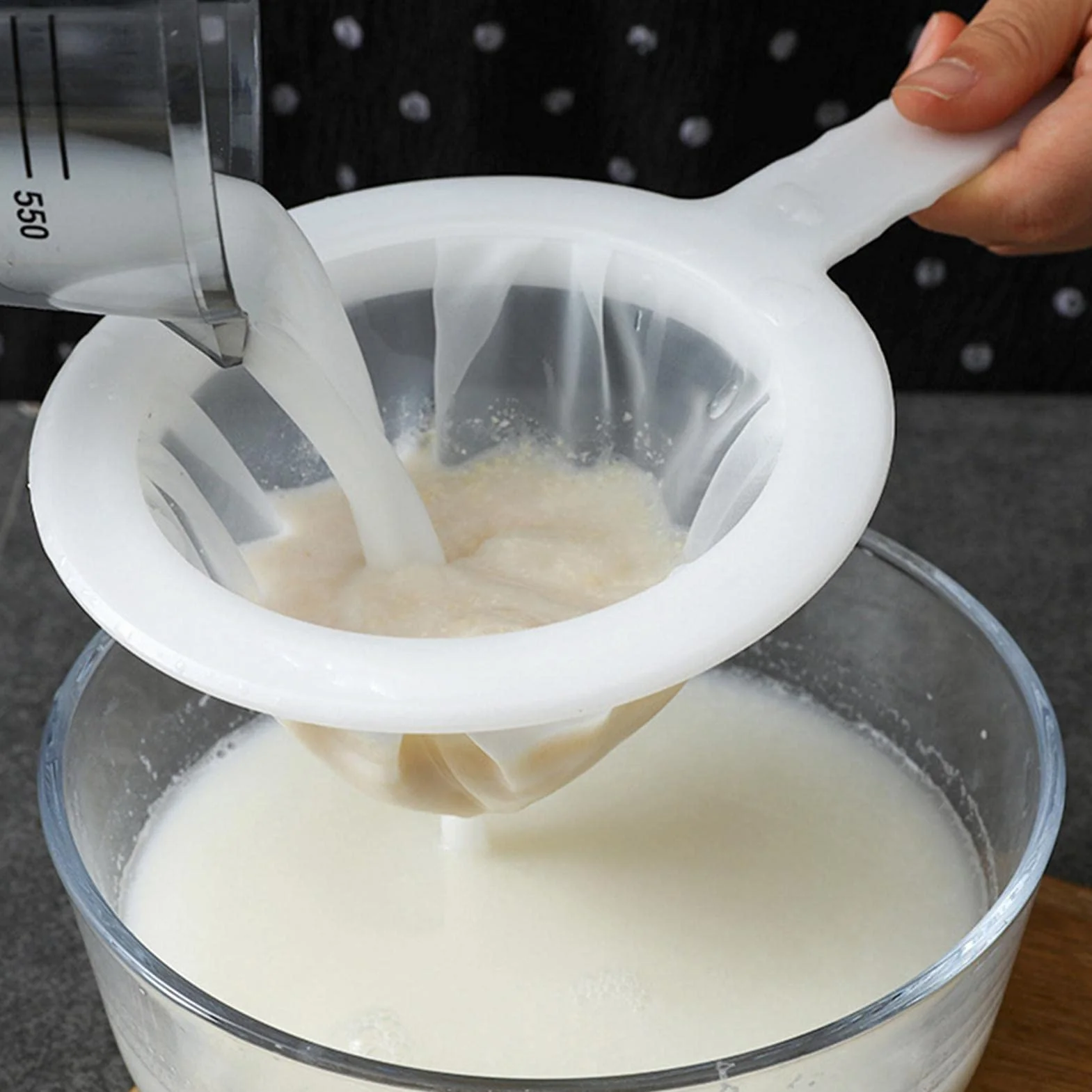 Ultracienkie sitko, delikatna siatka druciana, zestaw sitek kuchennych z krawędzią, nylonowa siatka filtracyjna z antypoślizgowym uchwytem, do duszenia sojowego, quinoa, herbaty, zupy, siekania, pieczenia, siekania