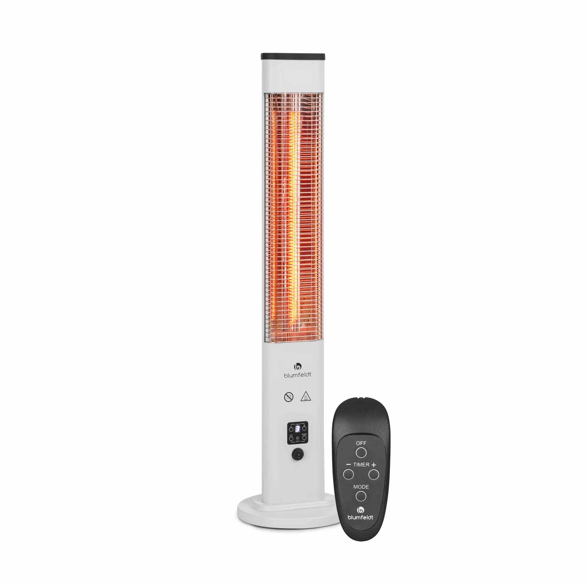 Blumfeldt Heat Guru Plus - Promiennik In & Out, ogrzewanie postojowe, moc: 1200 W, 9-godzinny timer, węglowy element grzewczy, 3 stopnie grzania, obudowa ze stopu aluminium anodowanego - kolor biały
