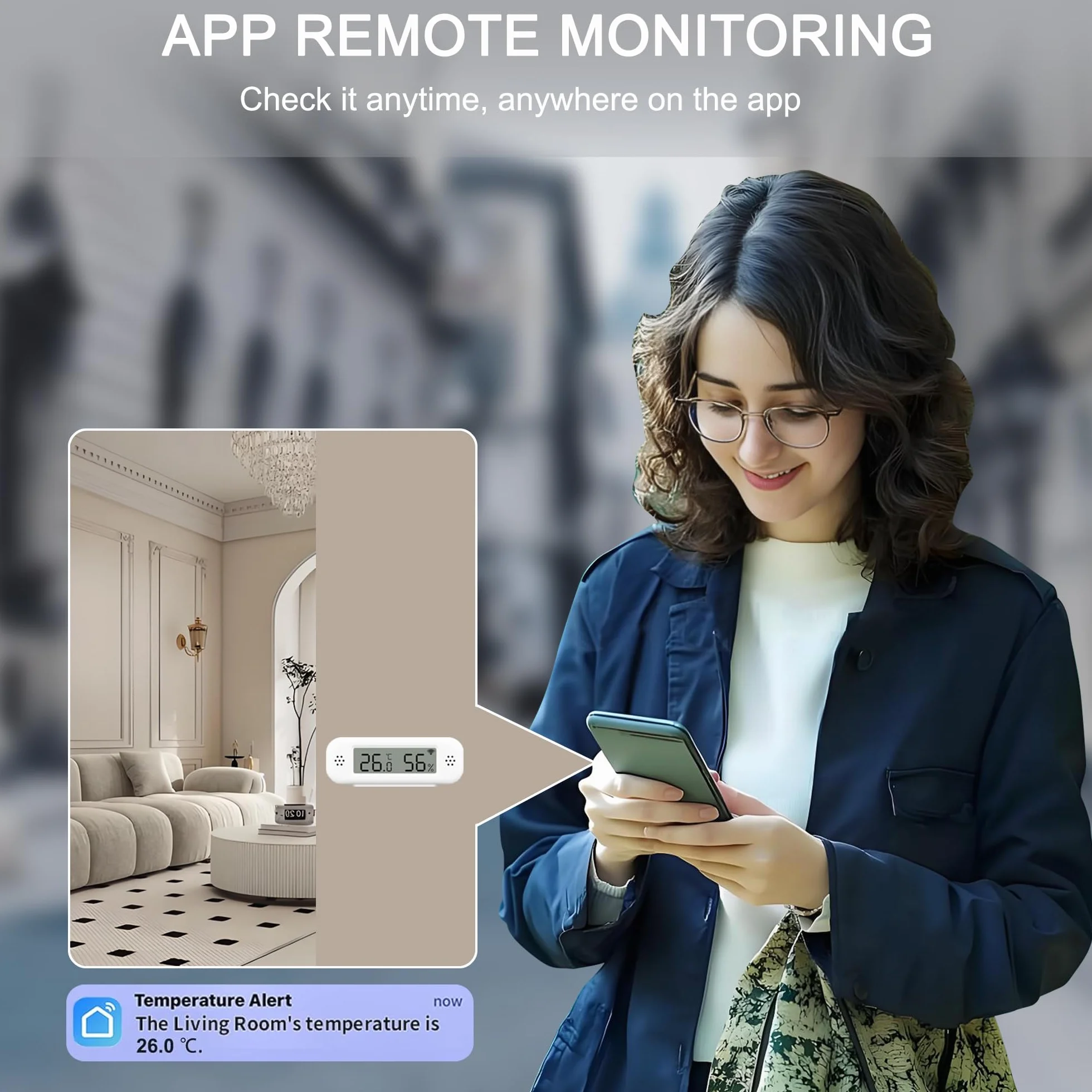 WiFi Termometr i higrometr wewnętrzny: Inteligentny czujnik temperatury, cyfrowy monitor temperatury i wilgotności z inteligentną aplikacją i rejestracją danych, kompatybilny z Alexa, do sypialni