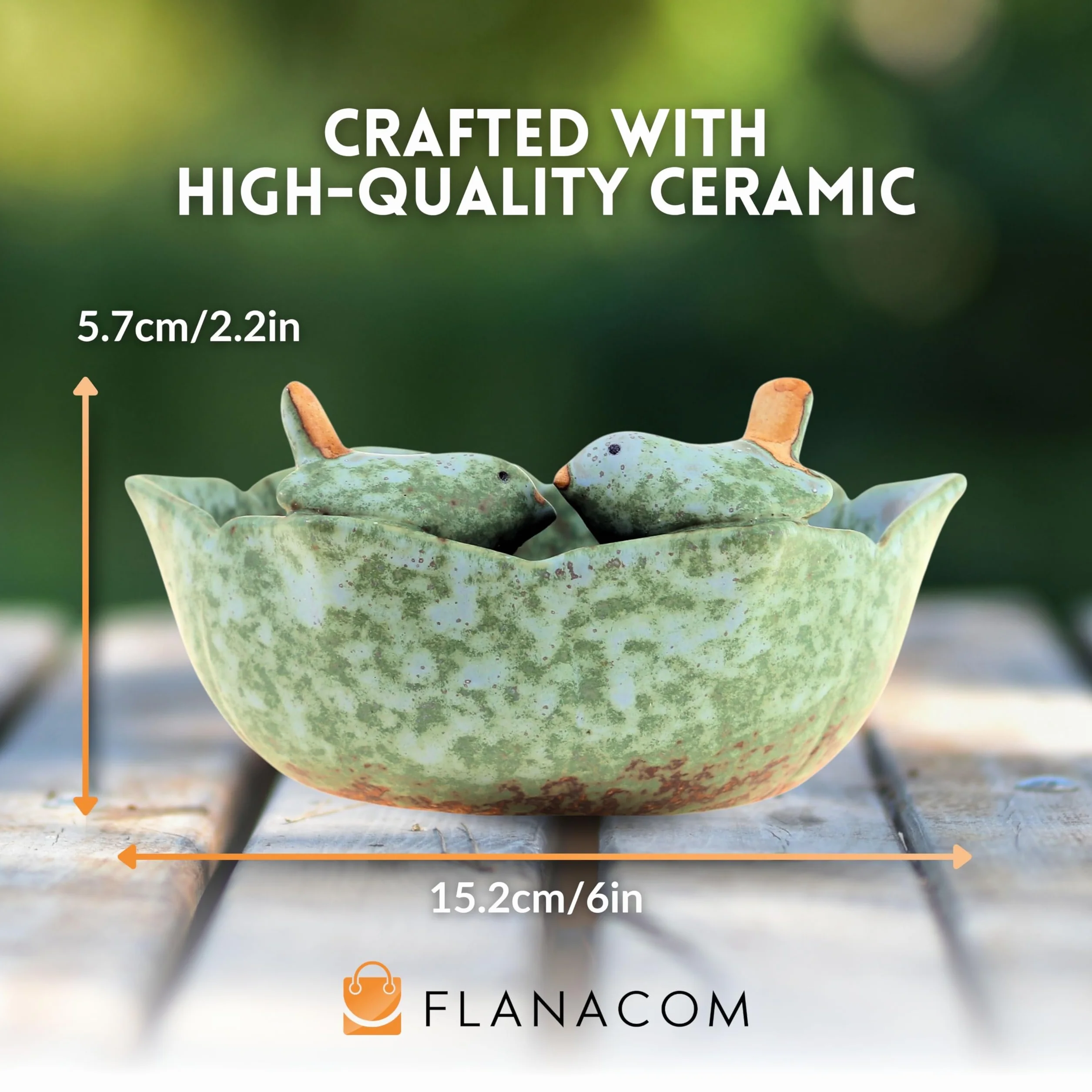 Flanacom Ceramiczne Poidło dla Ptaków 16cm Zielone - Miska Odporna na Mróz