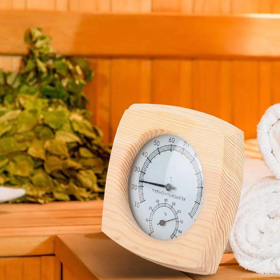 Fdit Drewniana sauna higrotermograf termometr higrometr Sauna pokój z drewna jodłowego Dial miernik temperatury wilgotności Monitor wewnętrzny